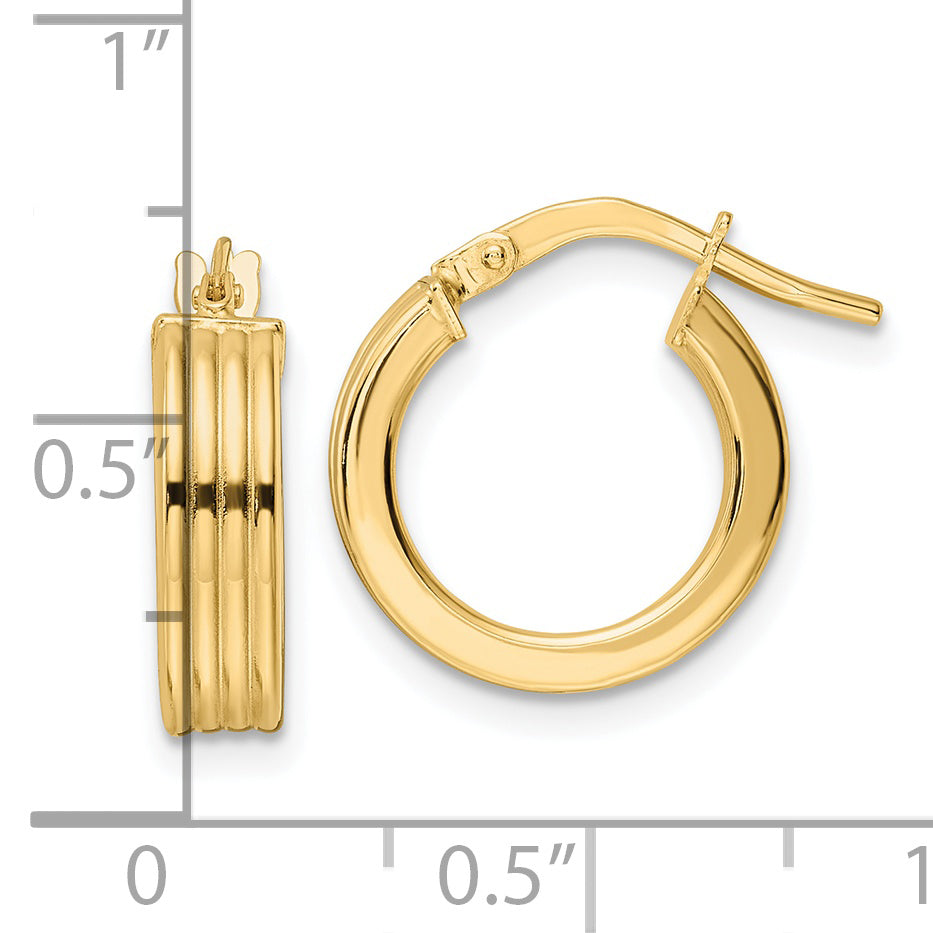 14K Polished Textured  Hoop Earrings