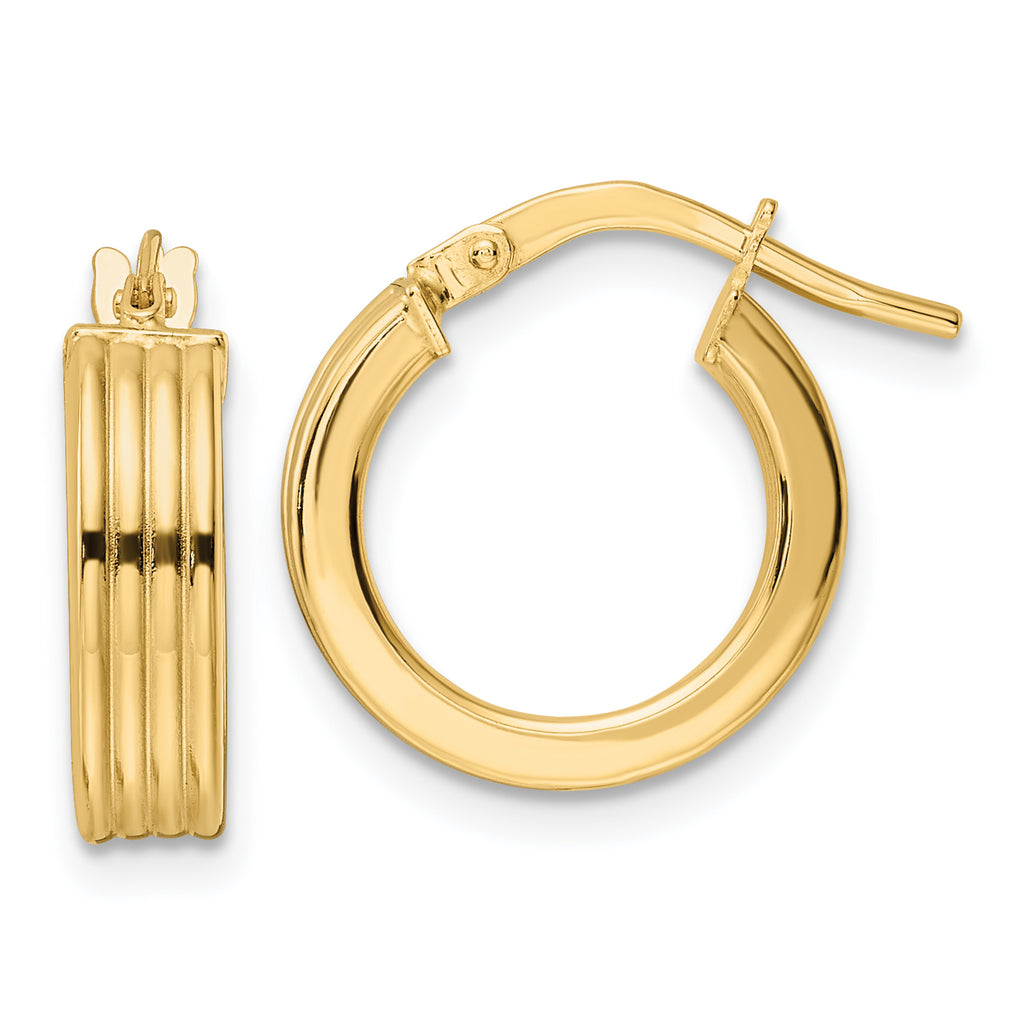 14K Polished Textured  Hoop Earrings