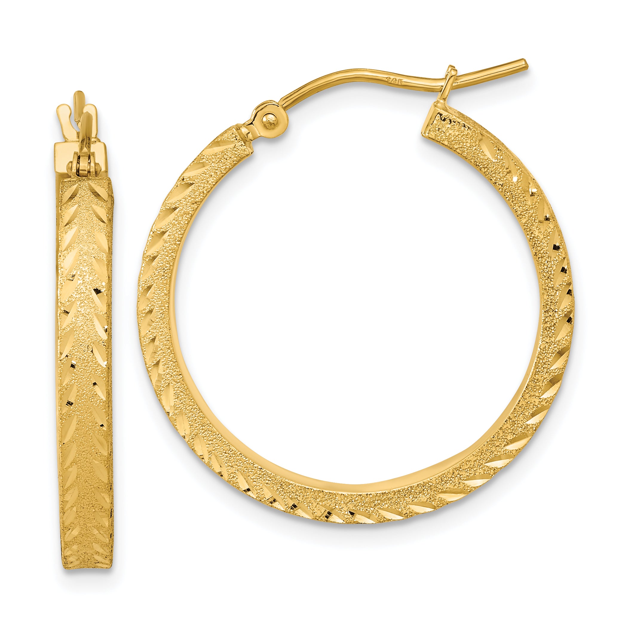 14K Polished Satin Diamond-cut Fancy Hoop Earrings Main image