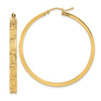 14K Polished and Satin Greek Pattern Hoop Earrings