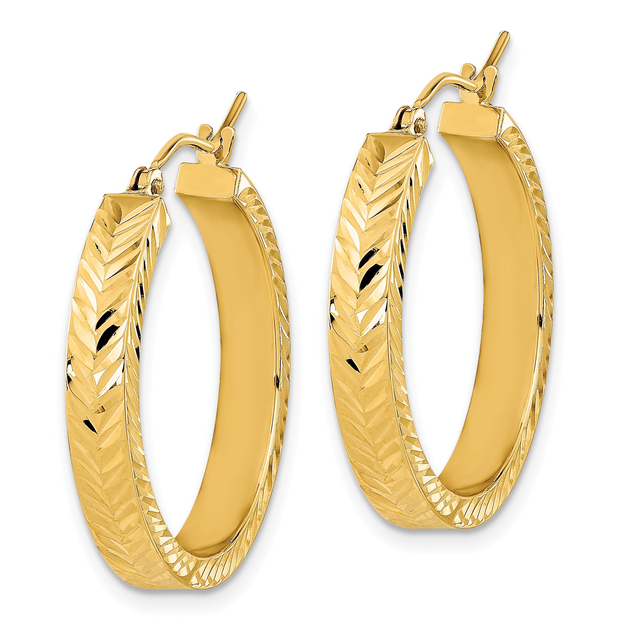 14K Polished Diamond-cut Hoop Earrings Secondary image