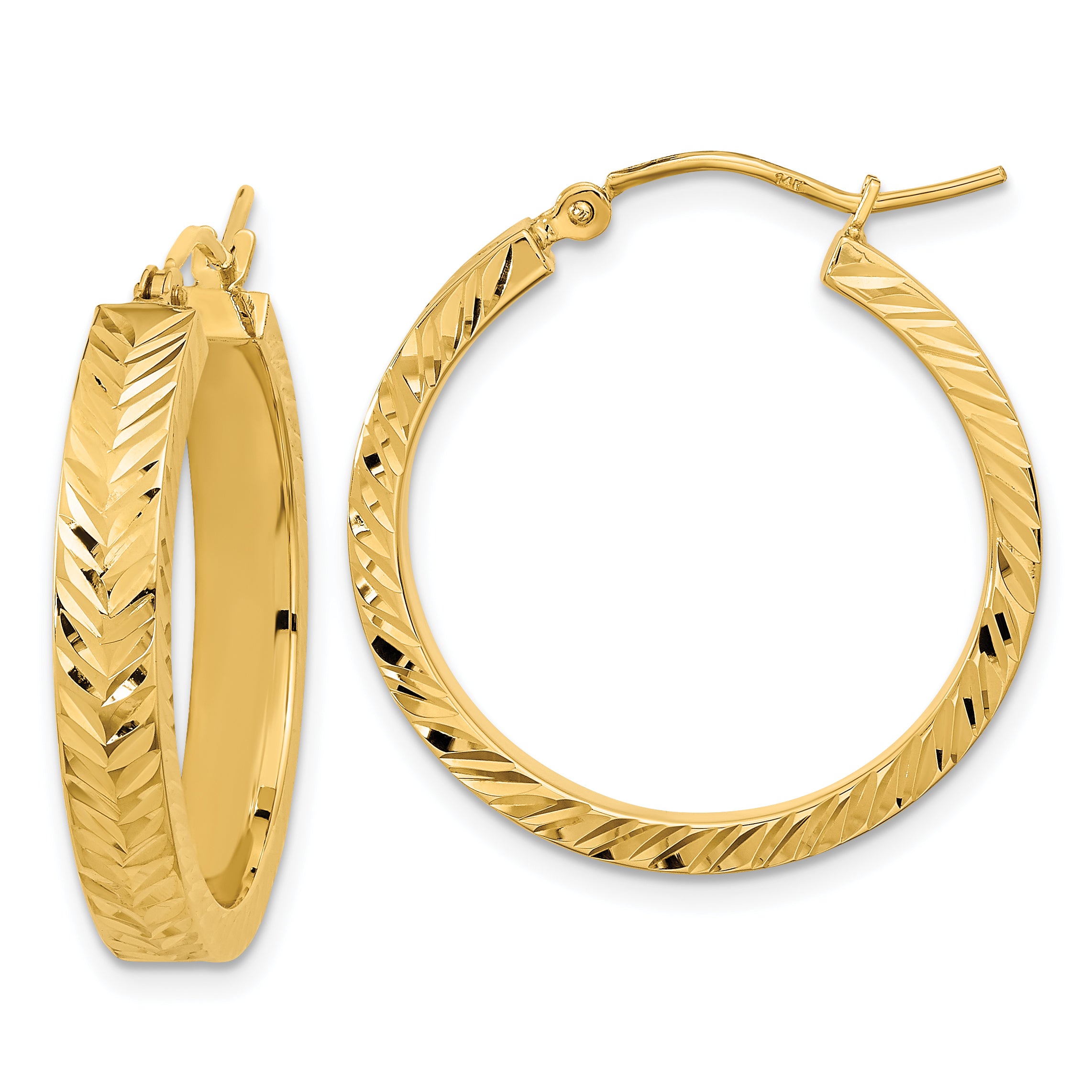 14K Polished Diamond-cut Hoop Earrings Main image