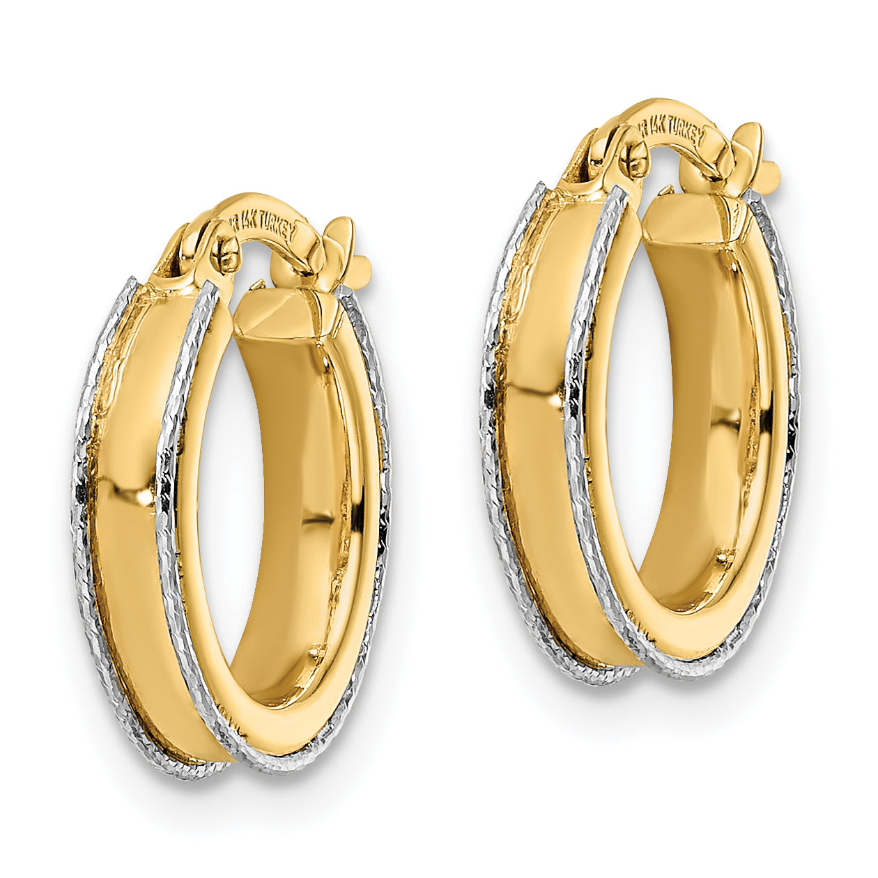 14k Two-tone Diamond-cut Edge 3x14mm Round Hoop Earrings Secondary image