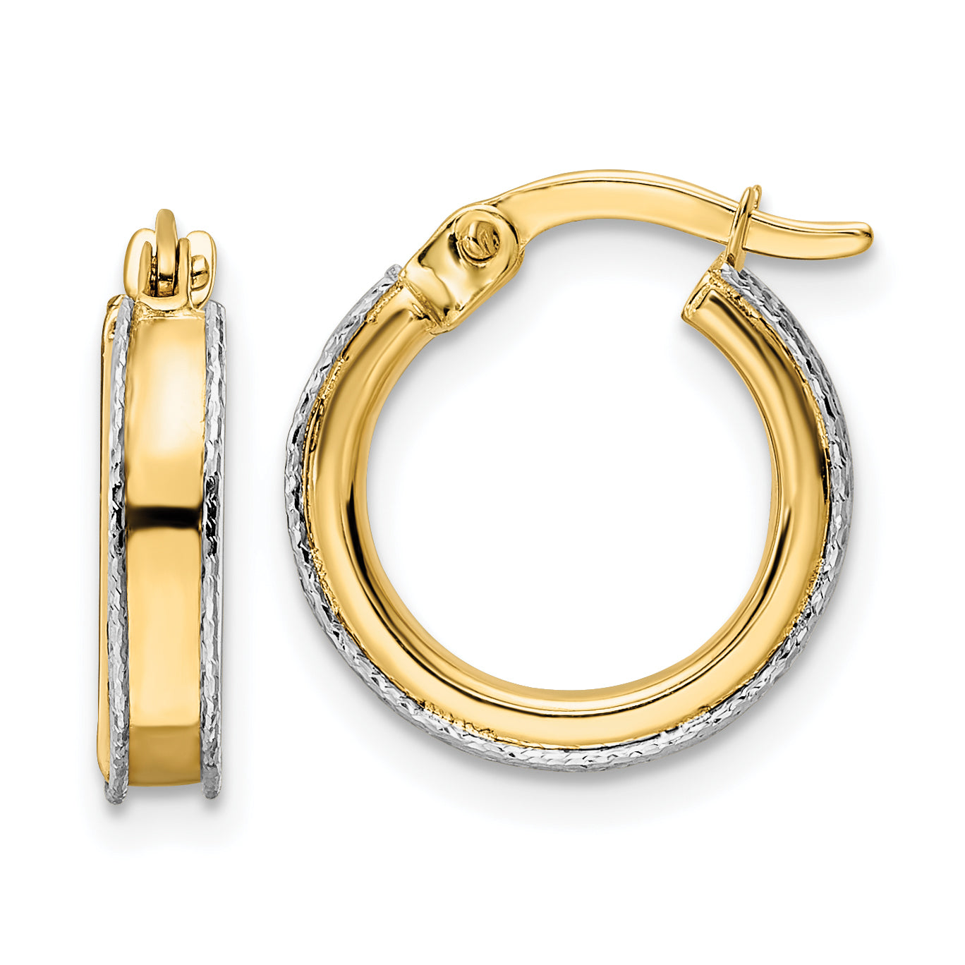 14k Two-tone Diamond-cut Edge 3x14mm Round Hoop Earrings