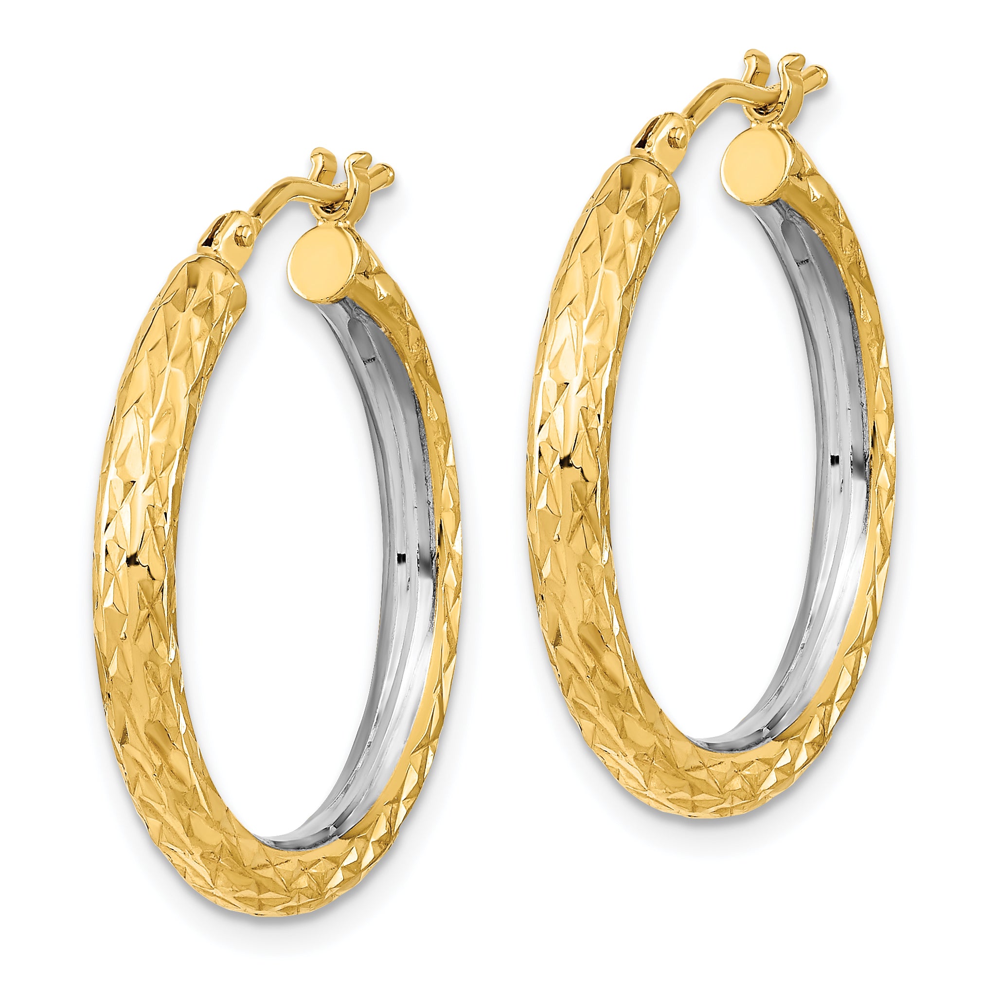 14k White Rhodium Polished Diamond-cut 3mm Circle Hoop Earrings Secondary image
