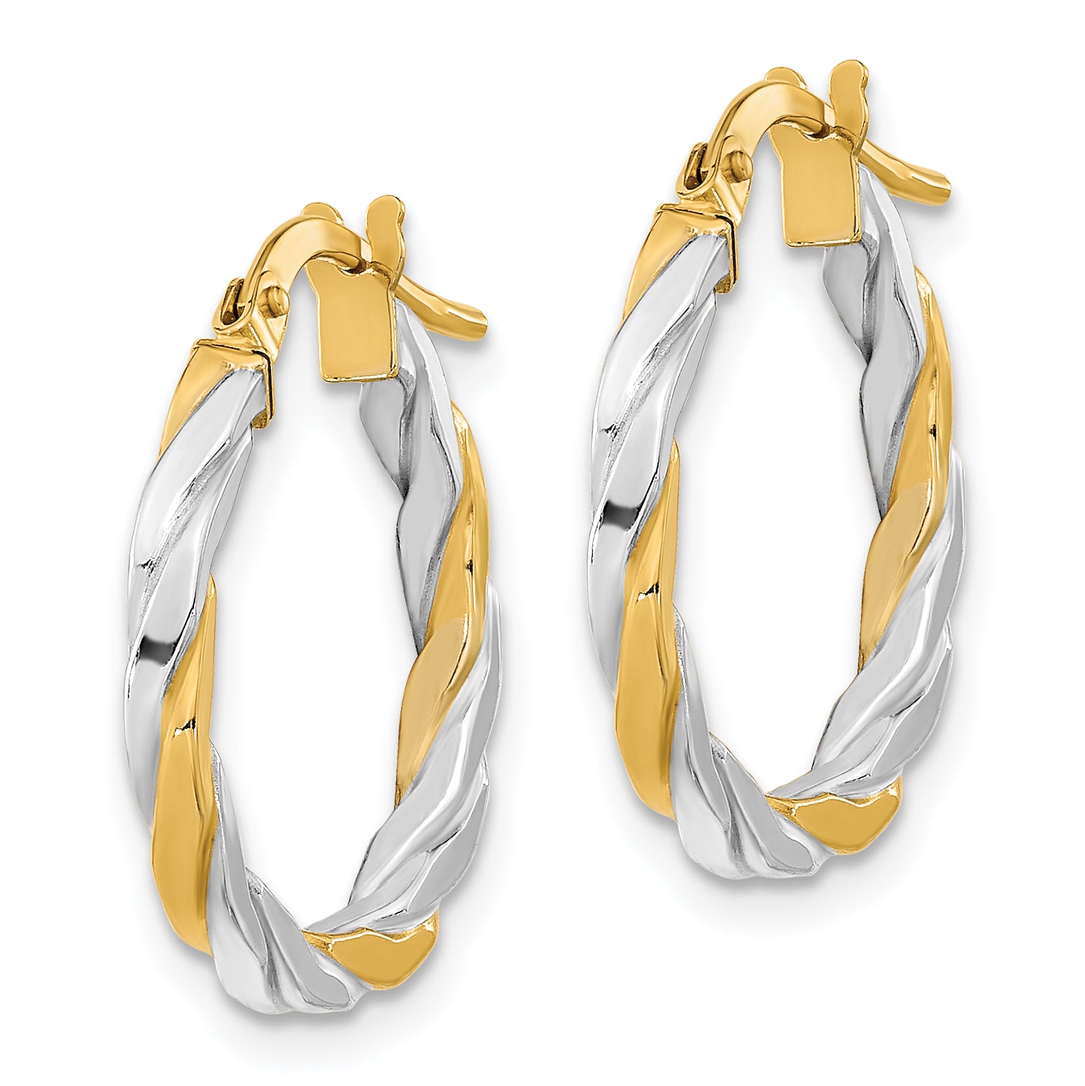 14K & White Rhodium Polished & Twist Hoop Earrings Secondary image