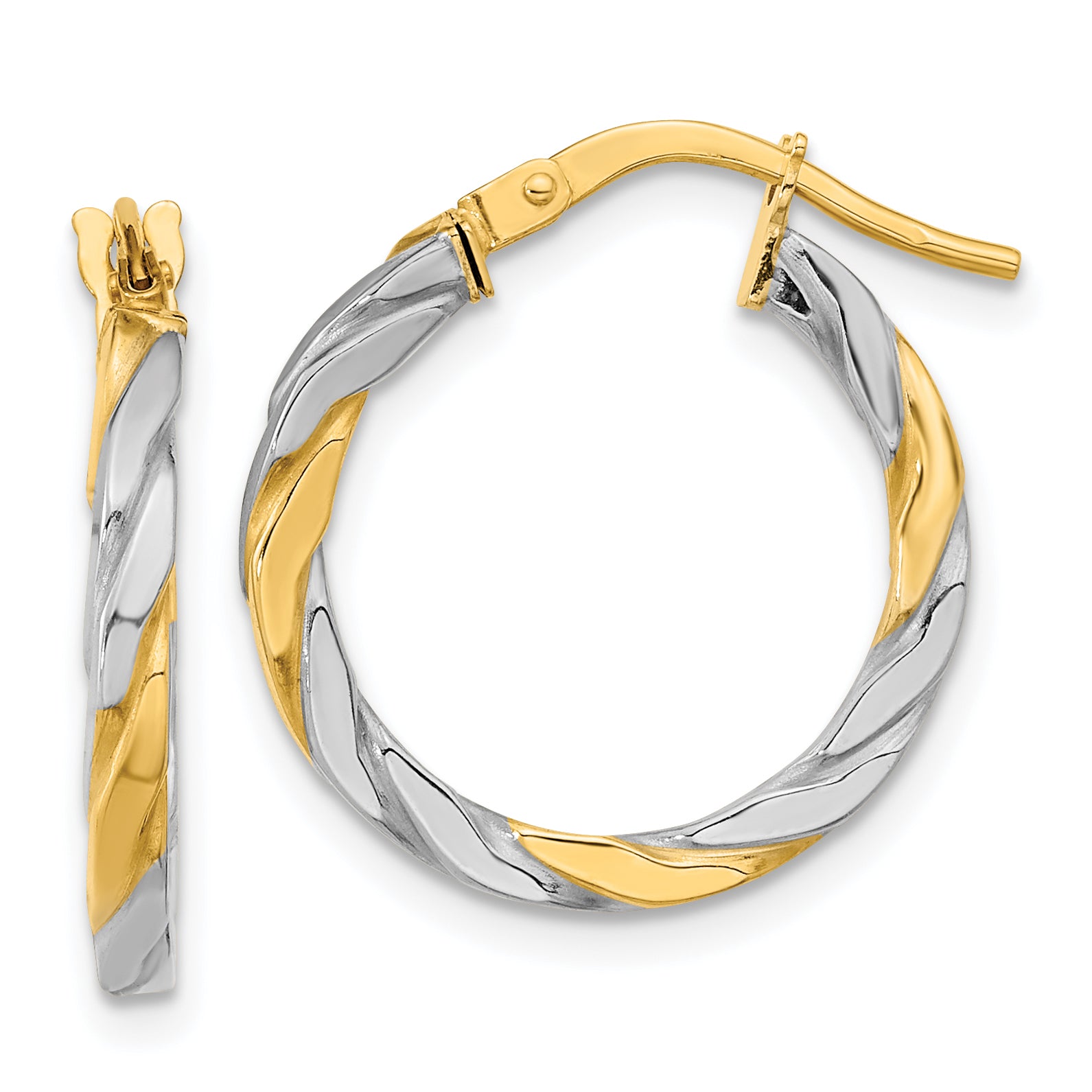 14K & White Rhodium Polished & Twist Hoop Earrings Main image