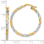 14K & White Rhodium Polished & Twist Hoop Earrings