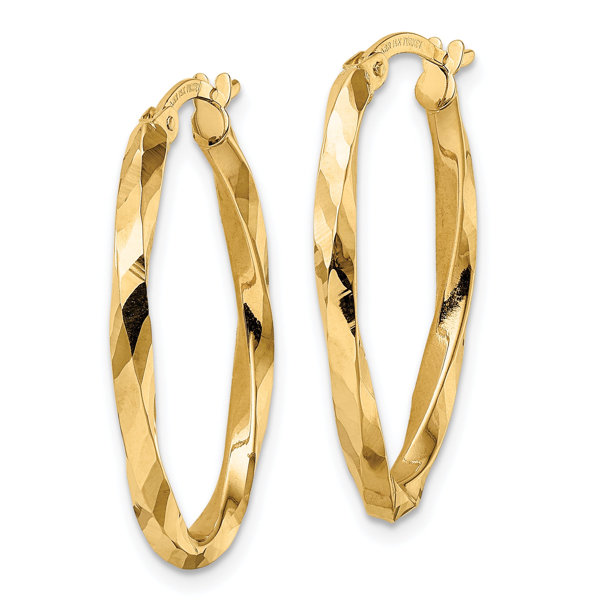 14k Twisted 2.5x20x29mm Oval Hoop Earrings