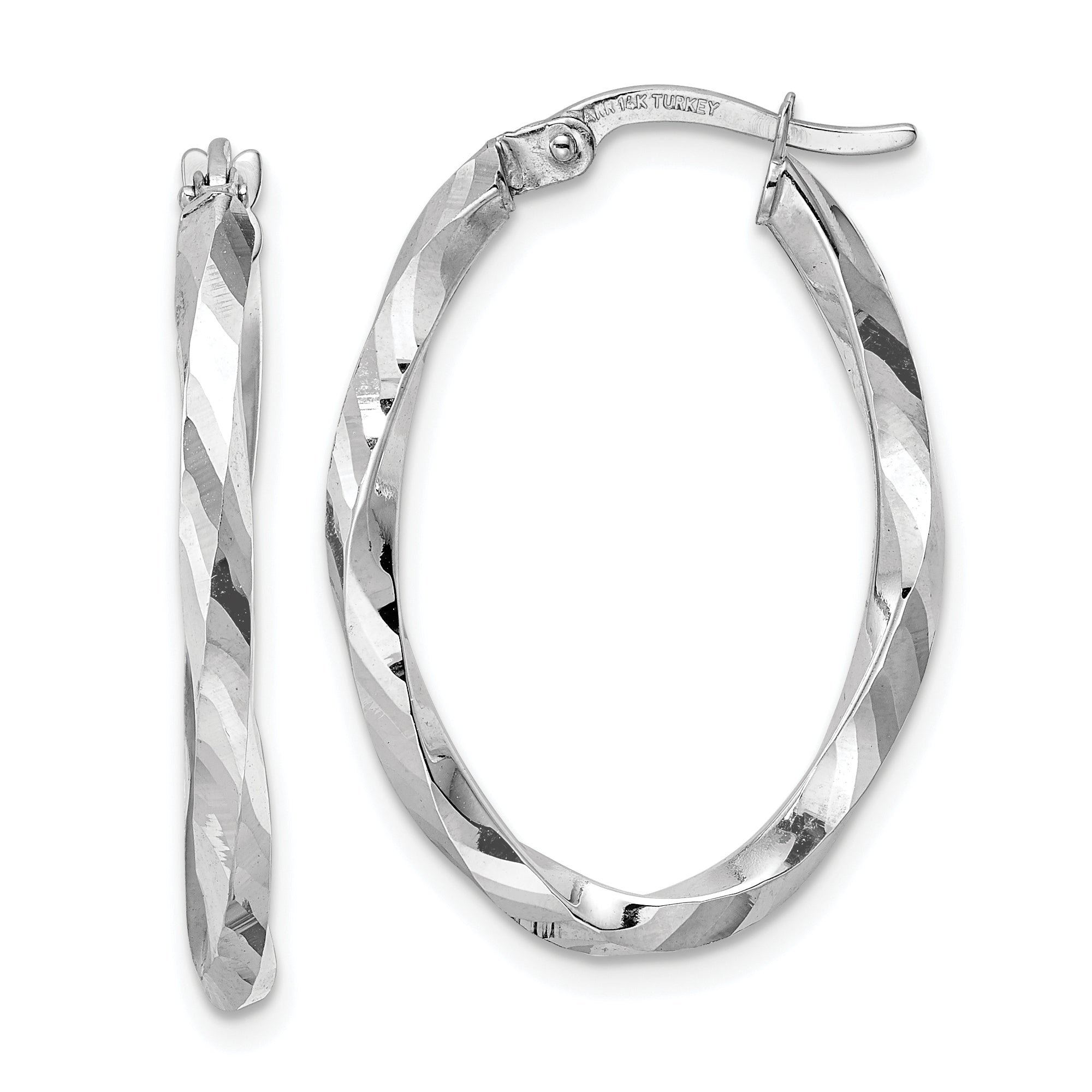 14k White Gold Polished 2.5x20x29mm Oval Hoop Earrings Main image