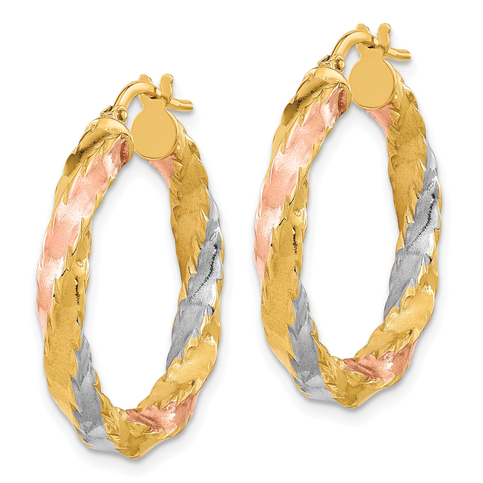 14K with Rose & White Rhodium Polished Twisted Hoop Earrings Secondary image