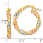 14K with Rose & White Rhodium Textured Twisted Hoop Earrings