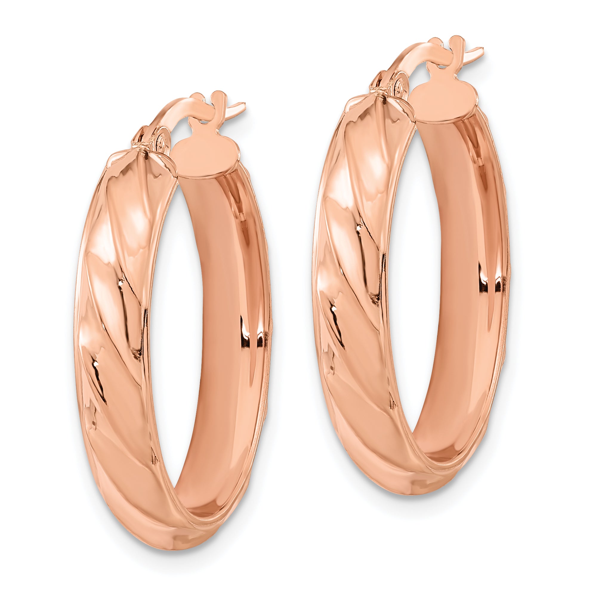 14K Rose Polished and Twisted Oval Hoop Earrings Secondary image