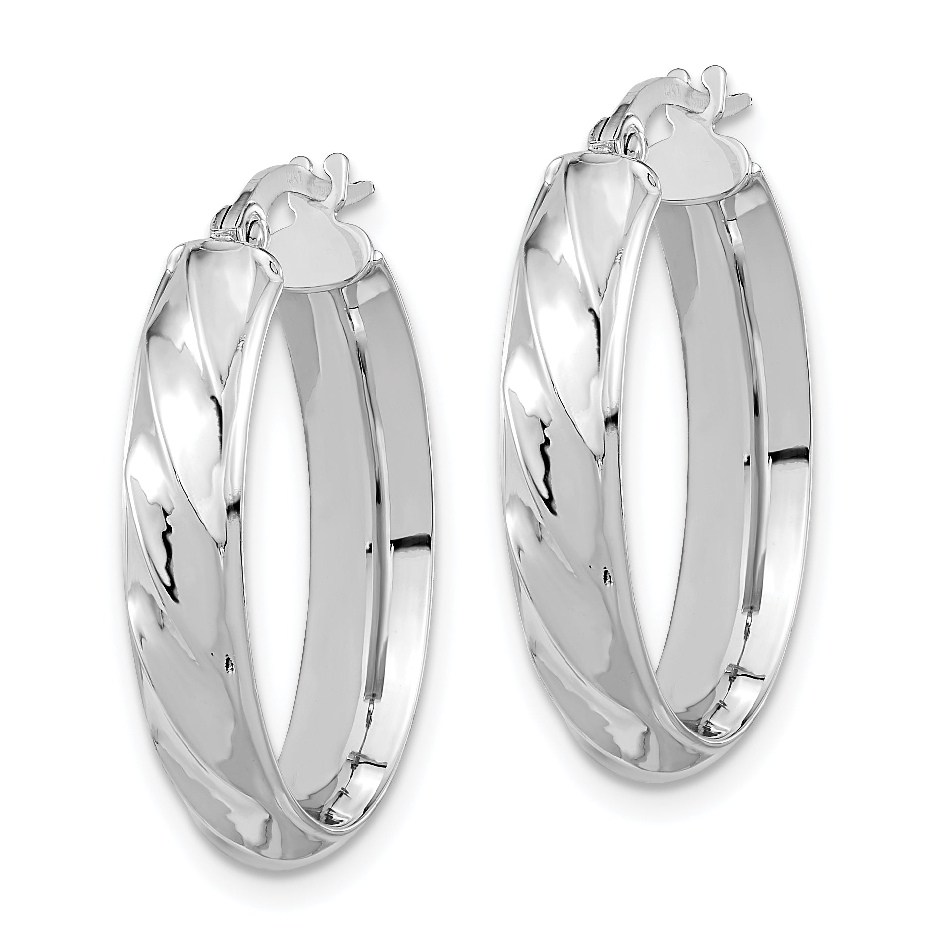 14K White Gold Polished and Twisted Oval Hoop Earrings Secondary image