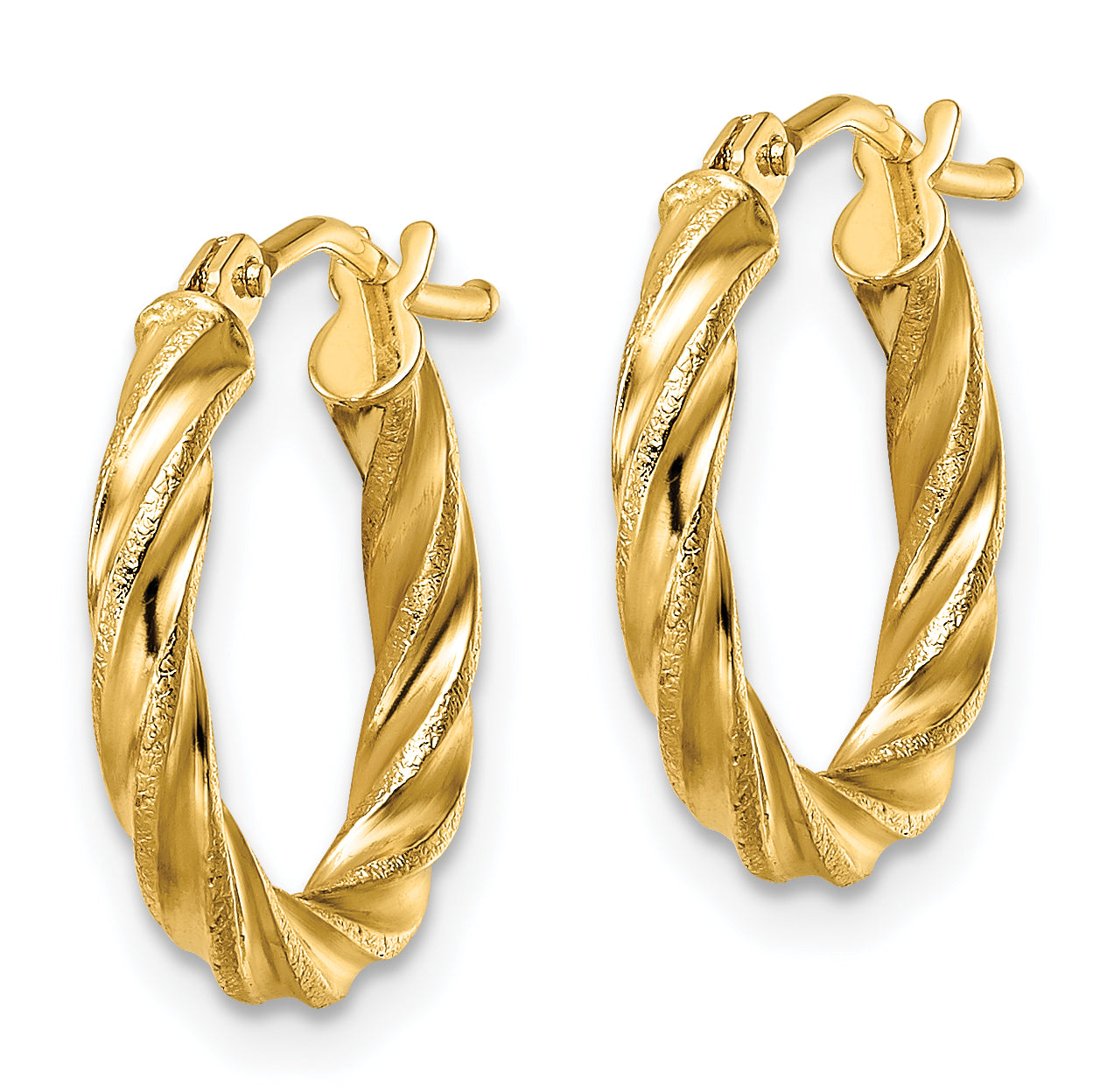 14k Polished & Textured Twisted Hoop Earrings Secondary image