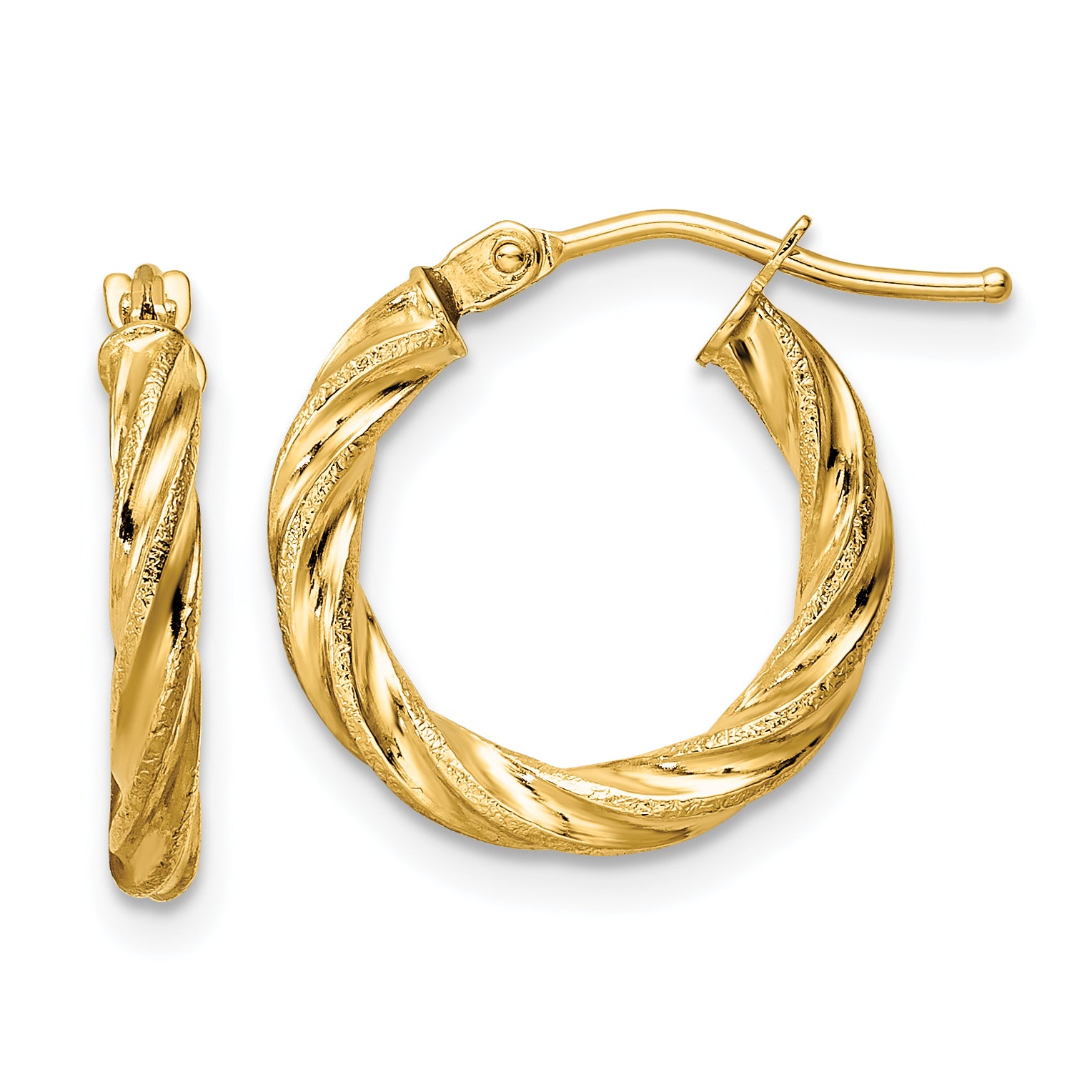 14k Polished & Textured Twisted Hoop Earrings Main image