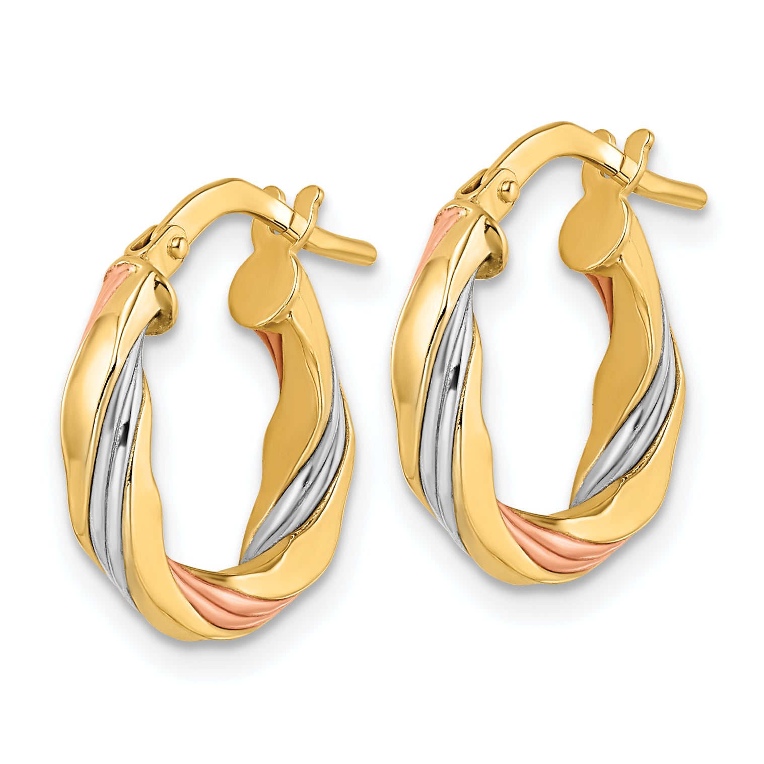 14K W/Rose & White Rhodium Polished Twisted Hoop Earrings Secondary image