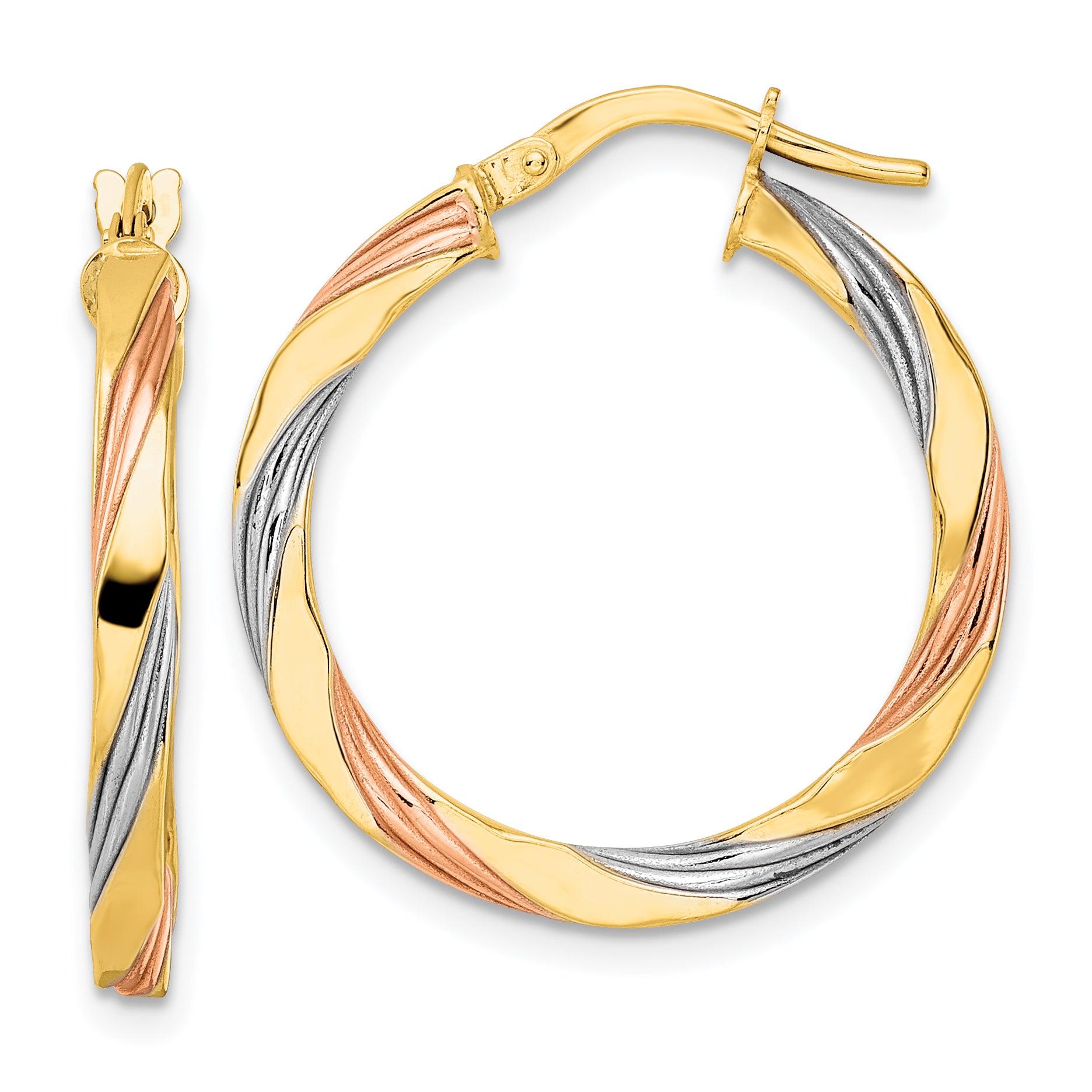 14K W/Rose & White Rhodium Polished Twisted Hoop Earrings Main image
