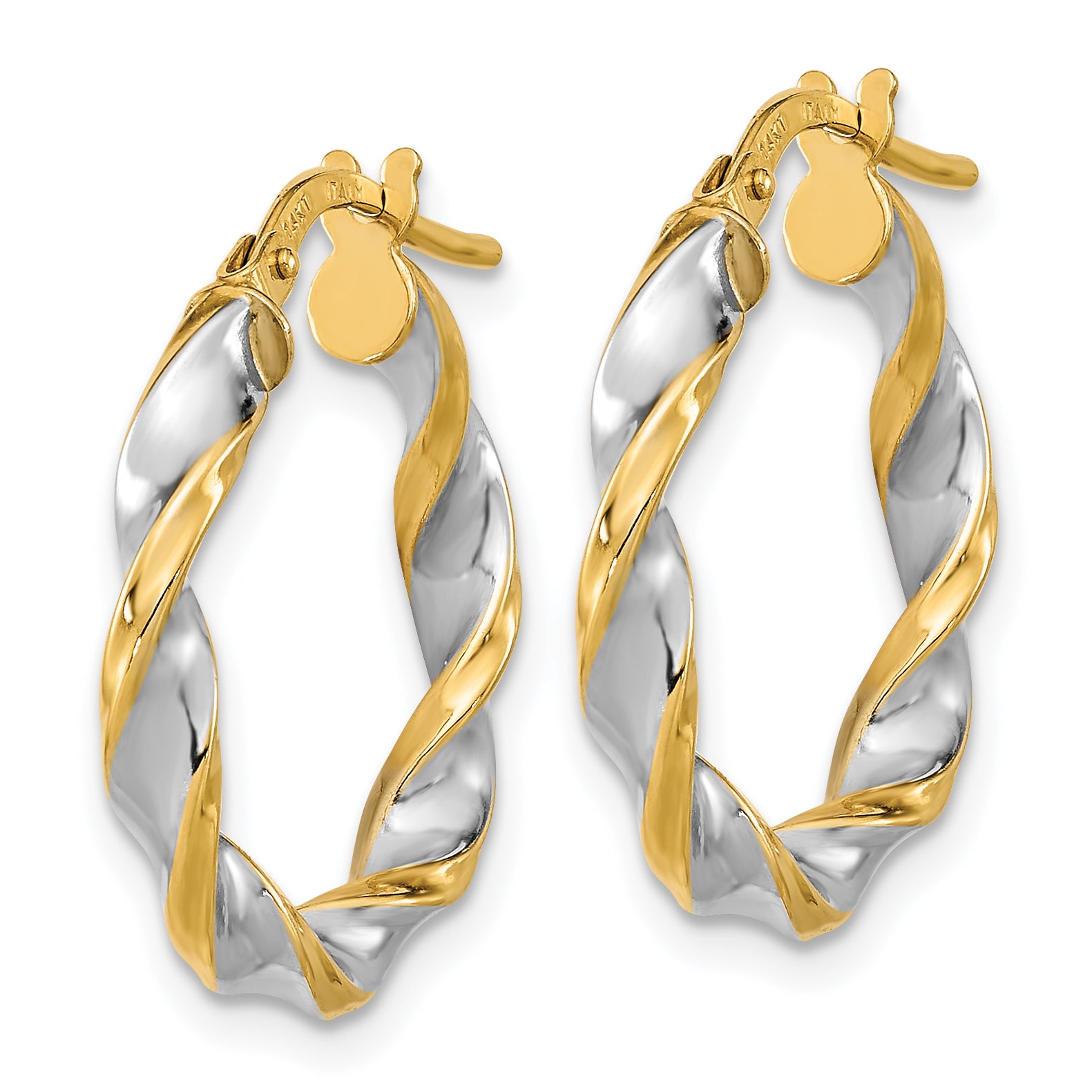 14K & White Rhodium Polished & Twist Hoop Earrings Secondary image