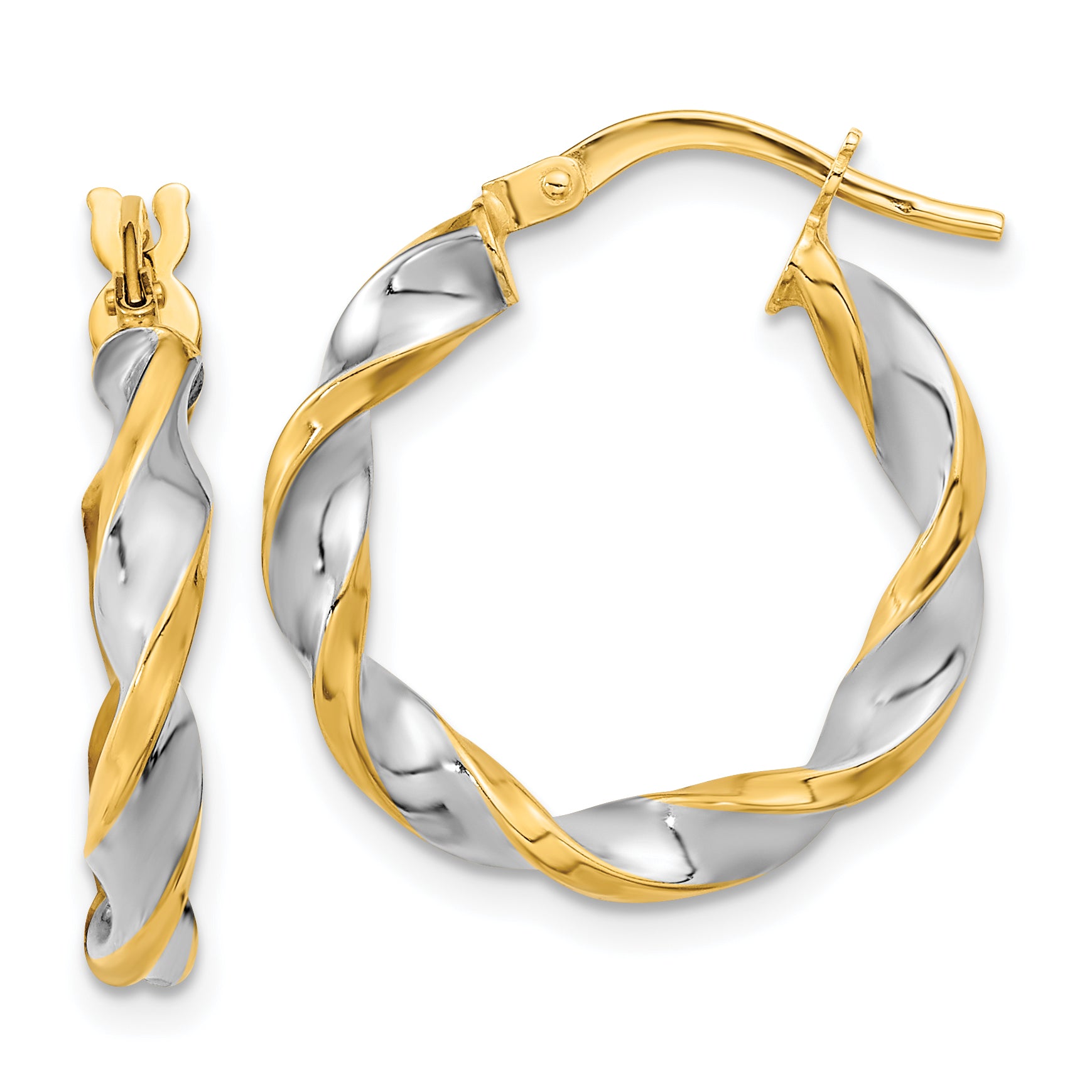 14K & White Rhodium Polished & Twist Hoop Earrings Main image