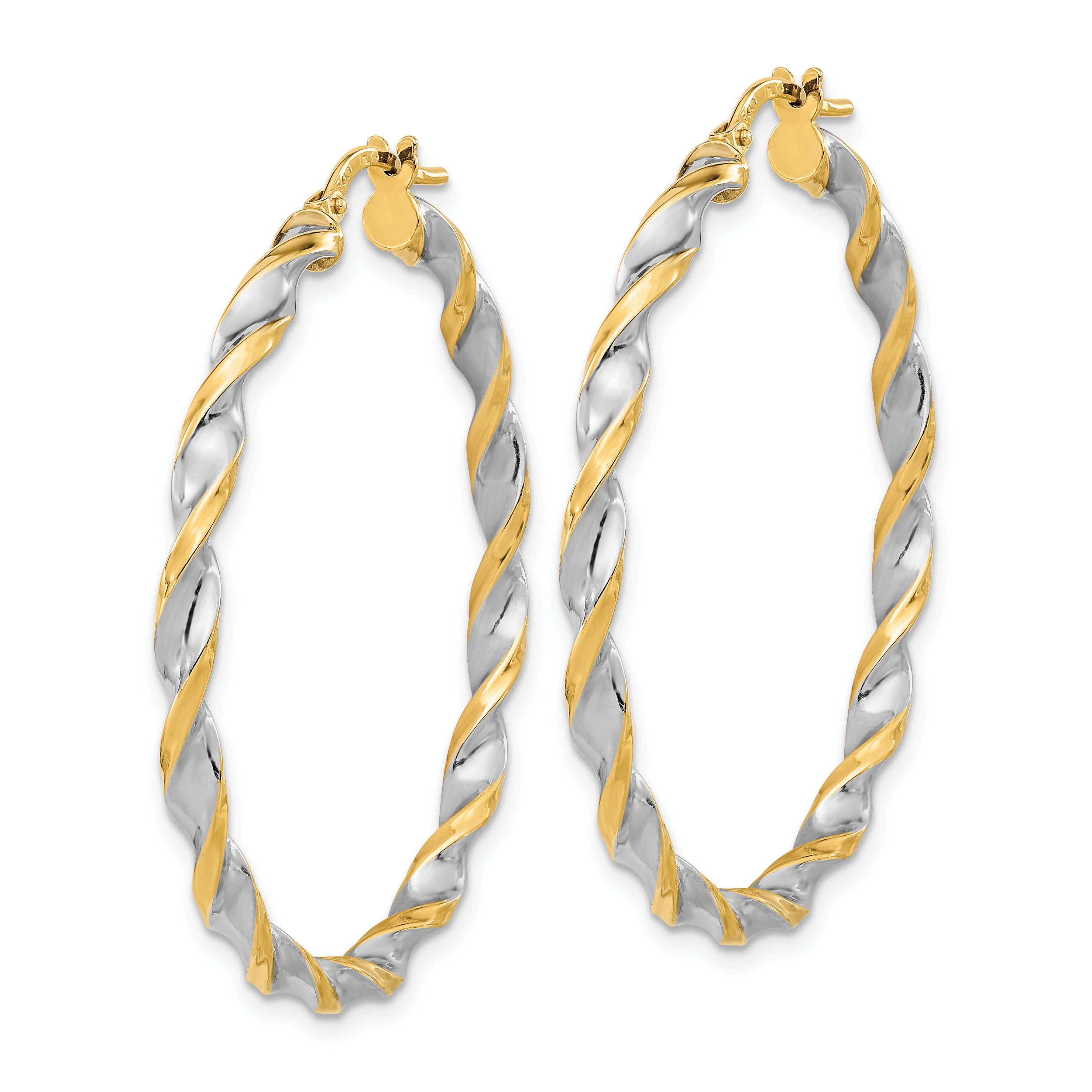14K & White Rhodium Polished & Twist Hoop Earrings Secondary image