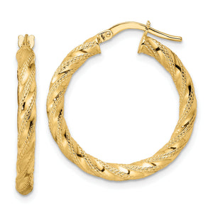 Diagonal Facets Twisted Hoop Earrings in 14K Yellow Gold, 26mm - Sophia Jewelers