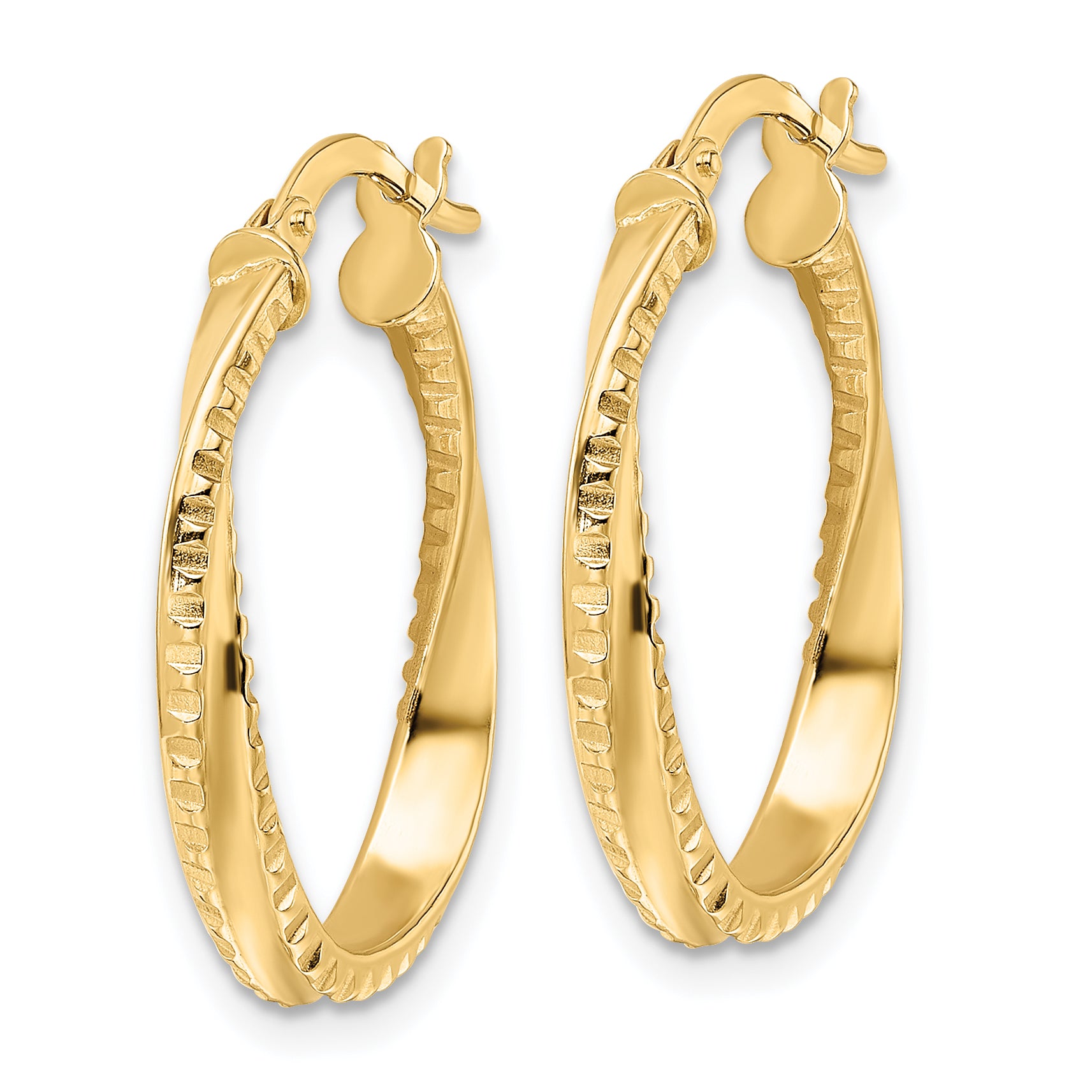 14K Polished Twisted Oval Hoop Earrings