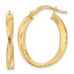 Twisted Oval Hoop Earrings in 14K Yellow Gold, 19x24mm - Sophia Jewelers