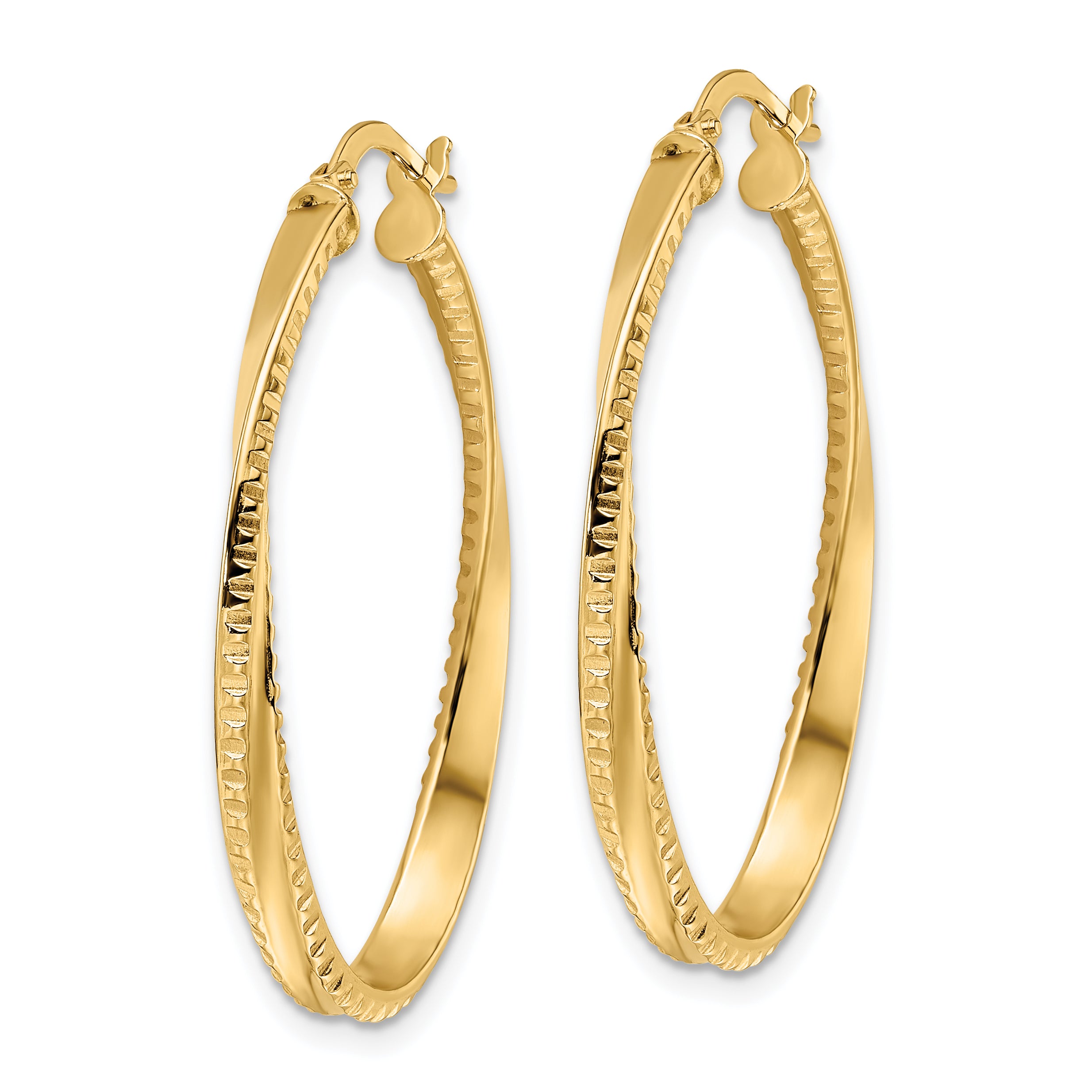 14K Polished Twisted Oval Hoop Earrings Secondary image