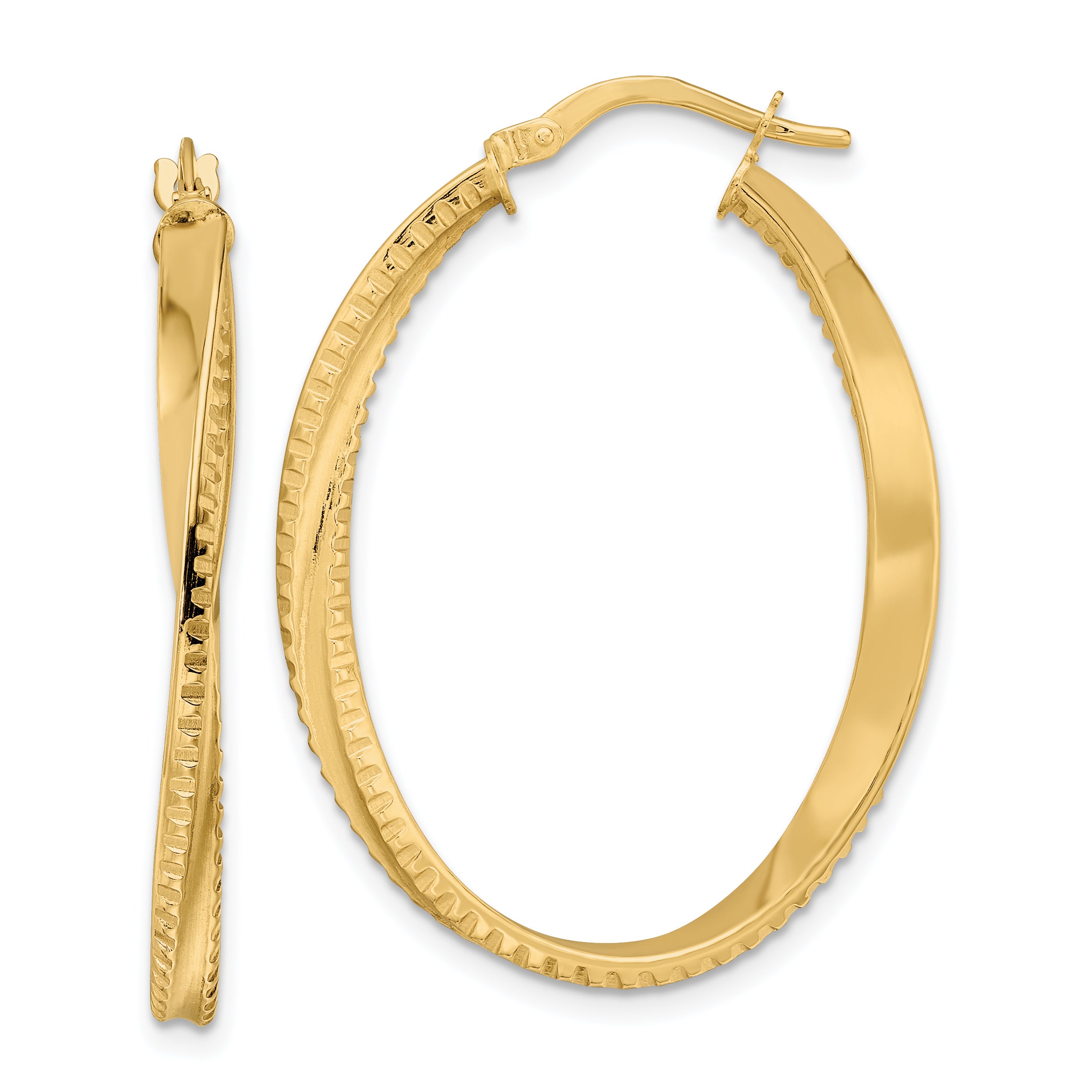 14K Polished Twisted Oval Hoop Earrings Main image