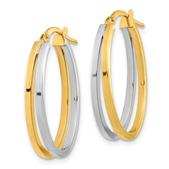14K Two-tone Polished Oval Double Hoop Earrings