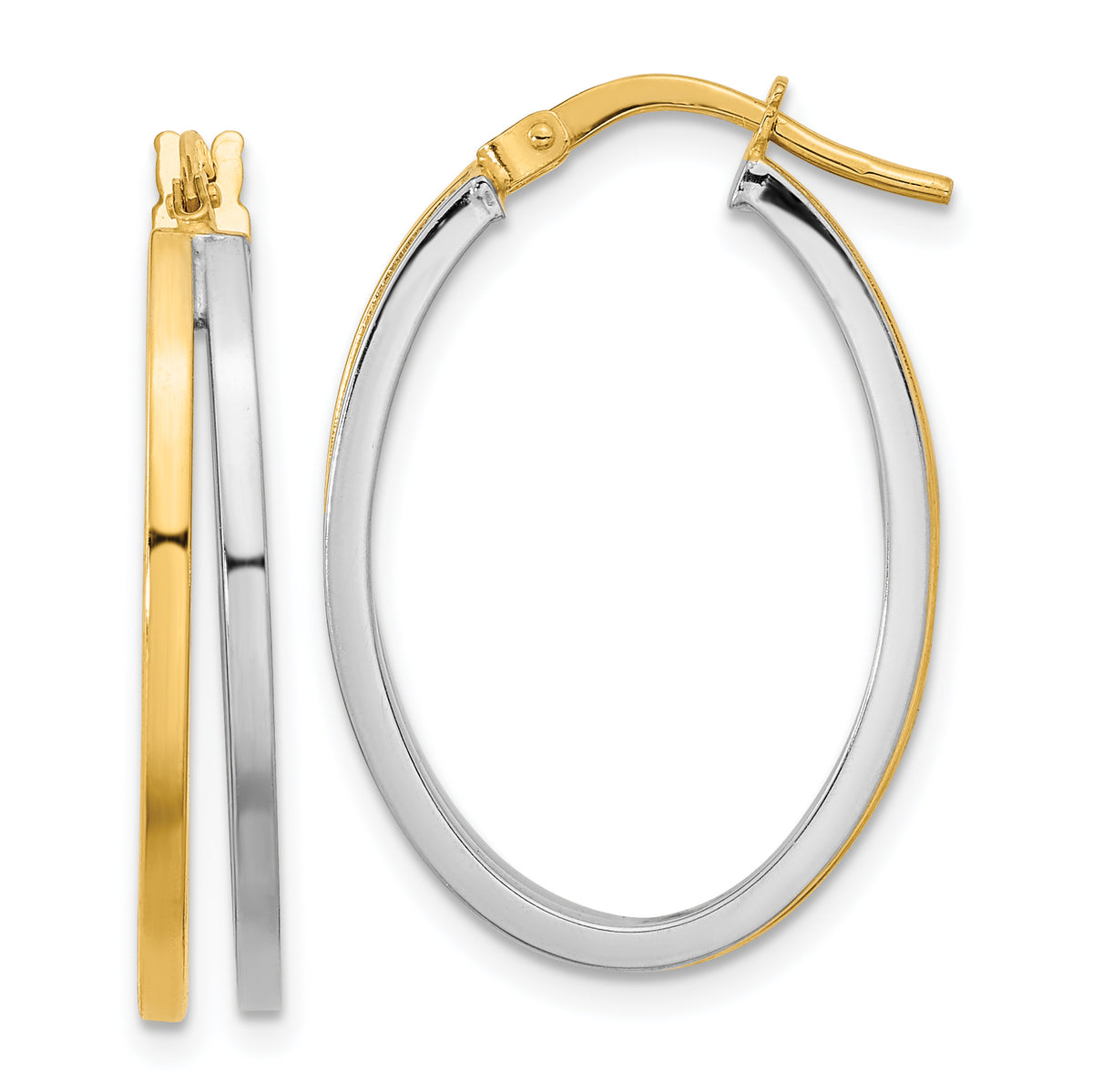 14K Two-tone Polished Oval Double Hoop Earrings