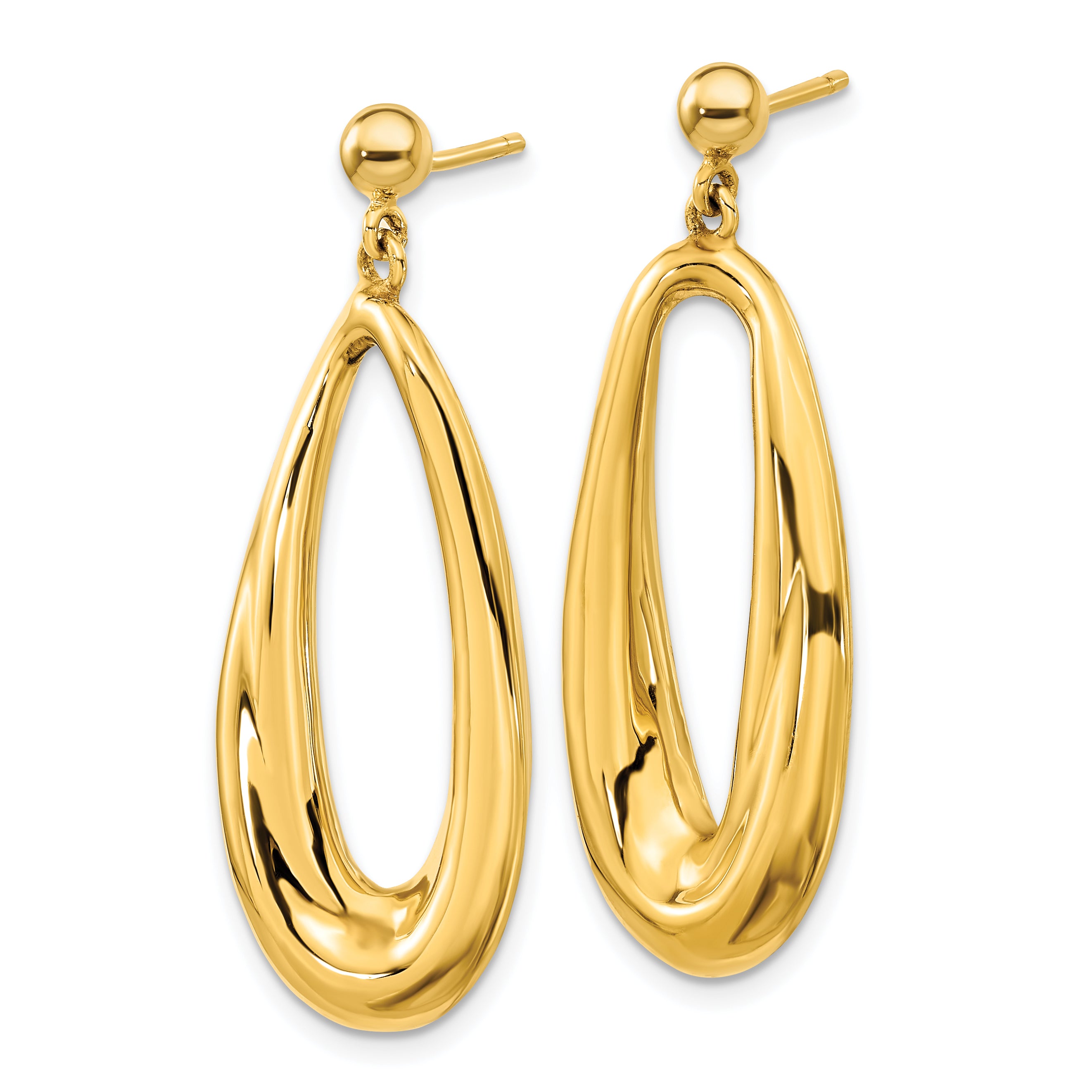 14K Polished Hollow Oval Hollow Post Dangle Earrings Secondary image