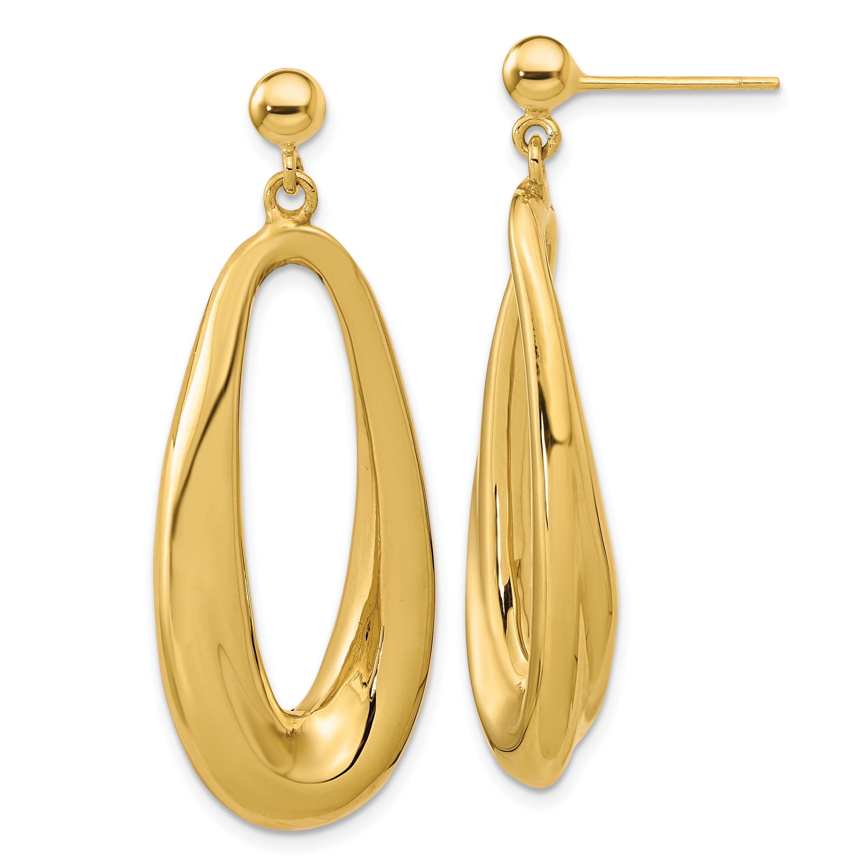 14K Polished Hollow Oval Hollow Post Dangle Earrings Main image