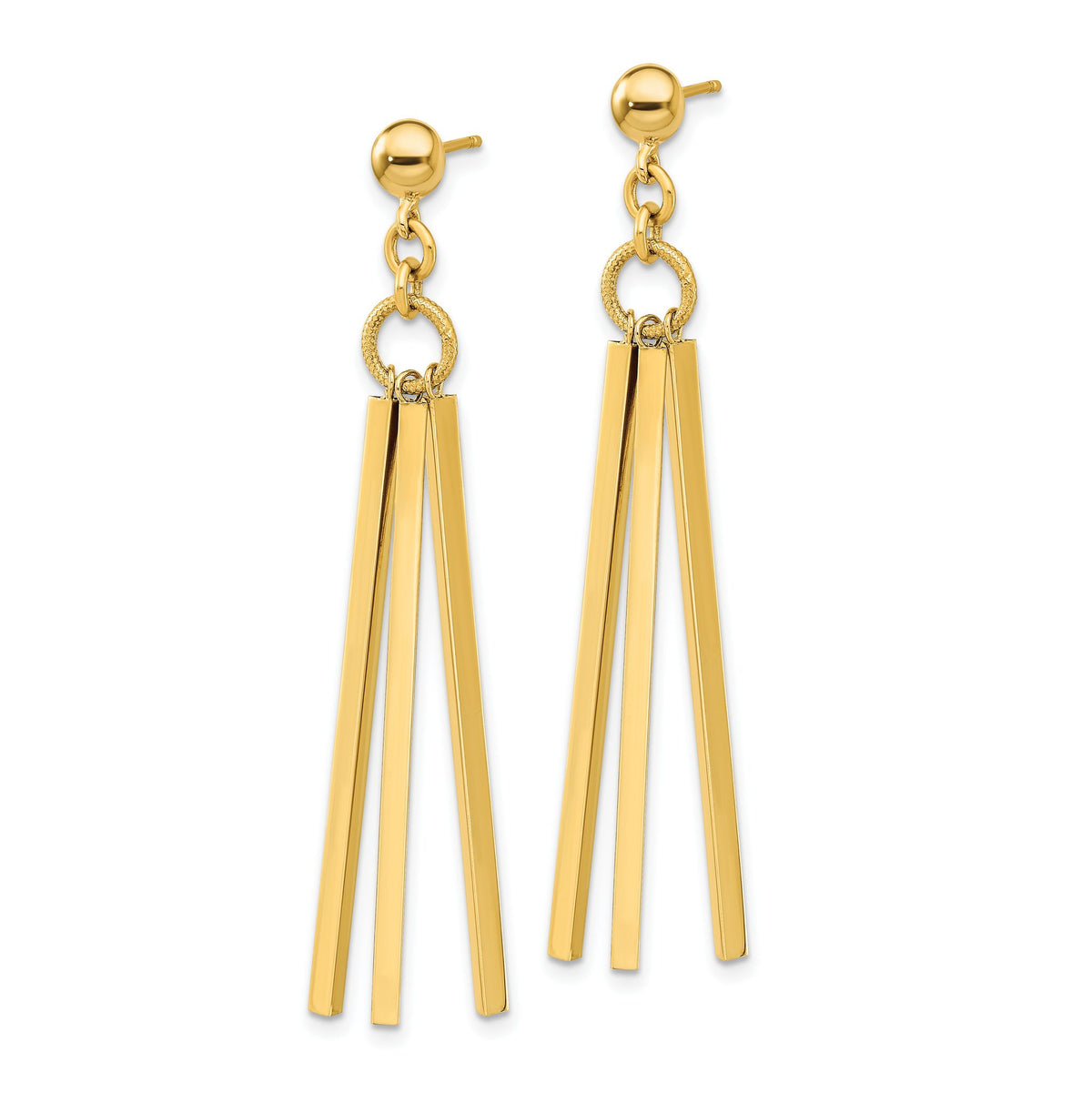 Bar Stud Dangle Earrings in 14K Yellow Gold, 16mm - Sophia Jewelers