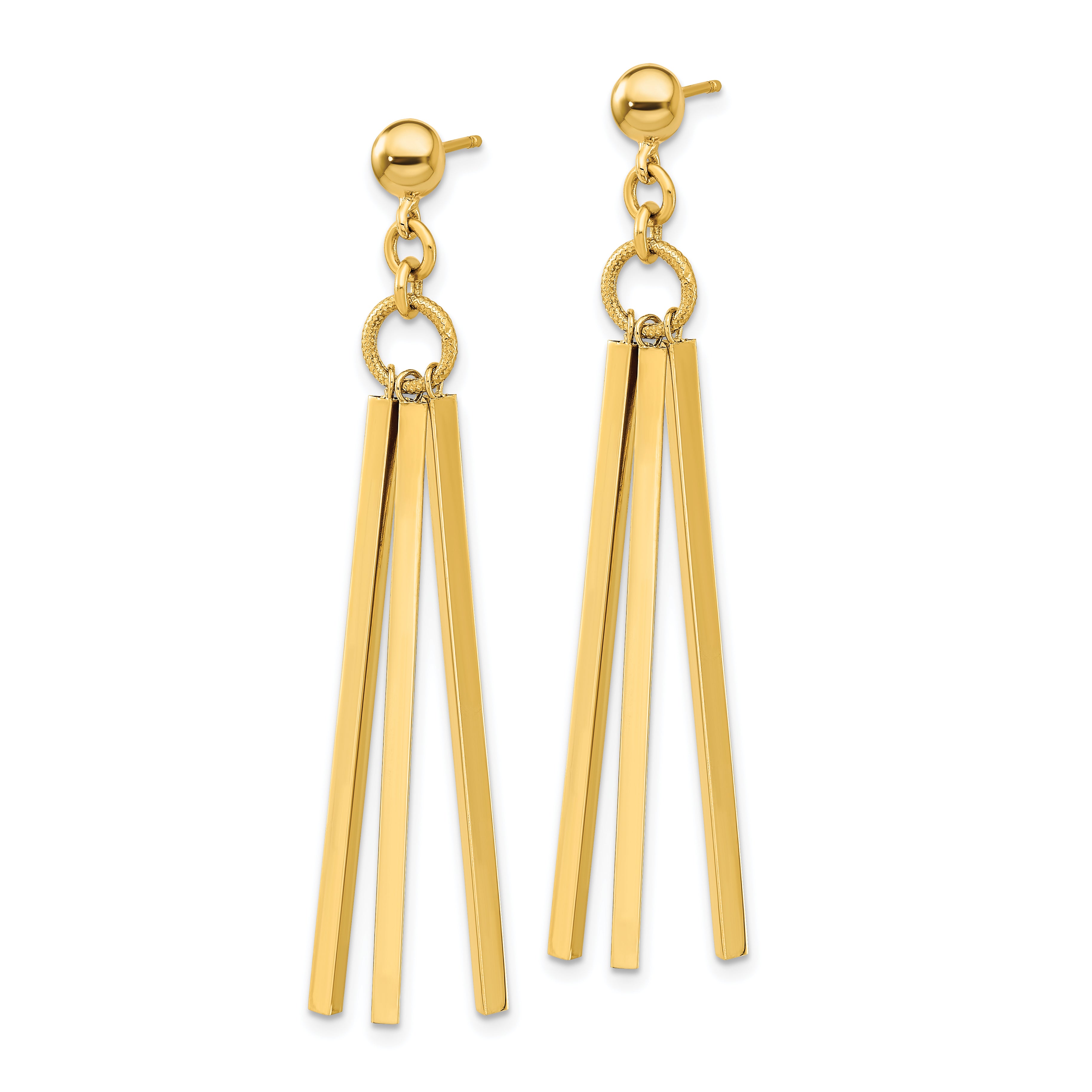 14K Polished 3 Bar Post Dangle Earrings