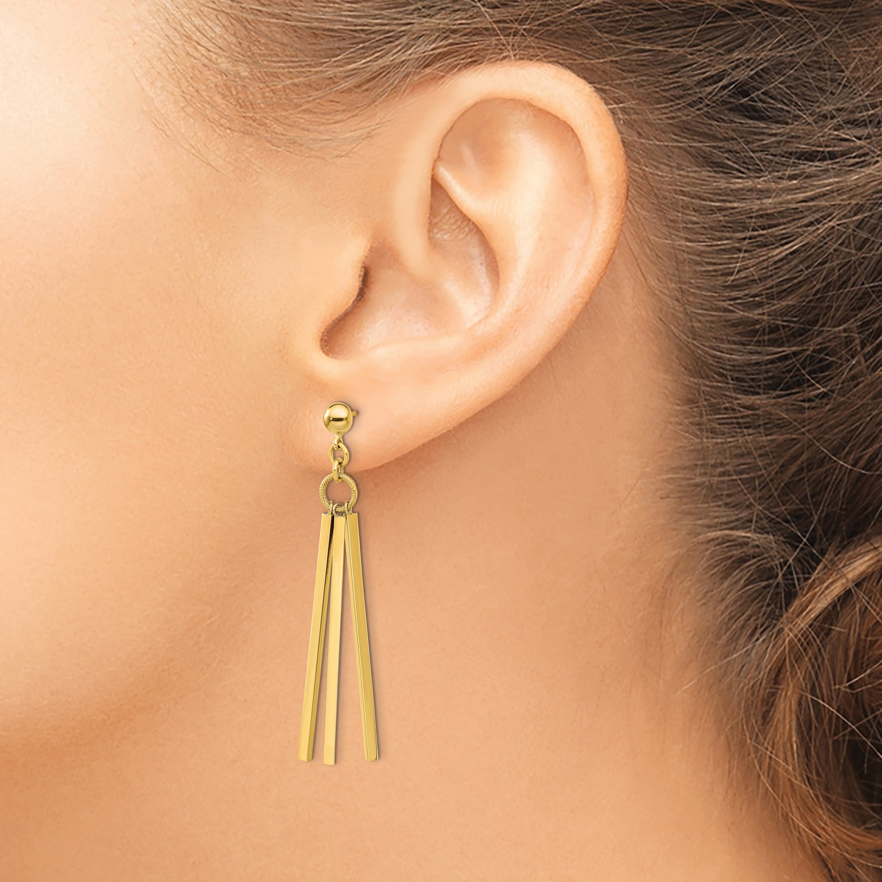 14K Polished 3 Bar Post Dangle Earrings