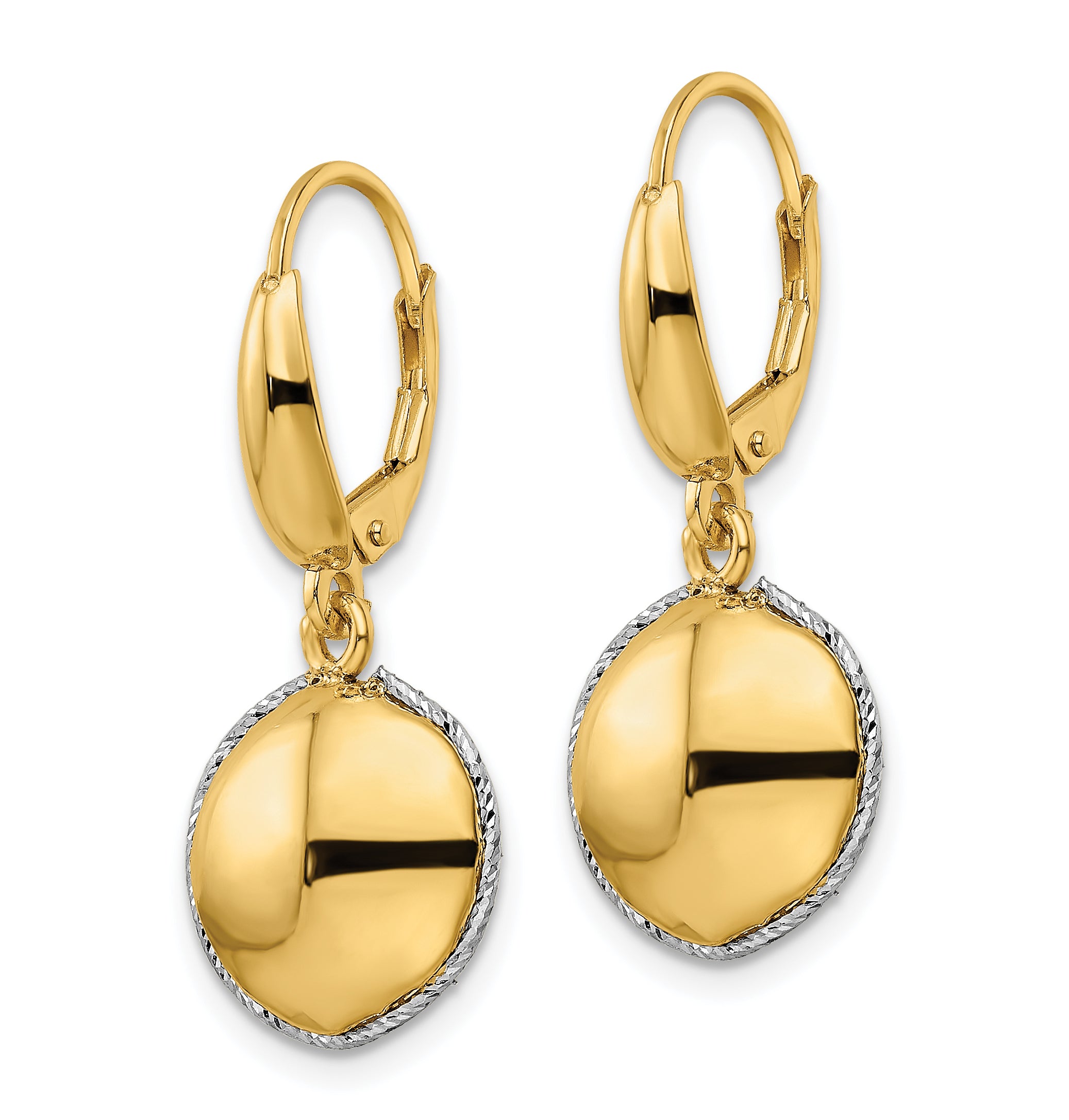 14K Two-tone Polished D/C Hollow Round Criss Cross Leverback Earrings