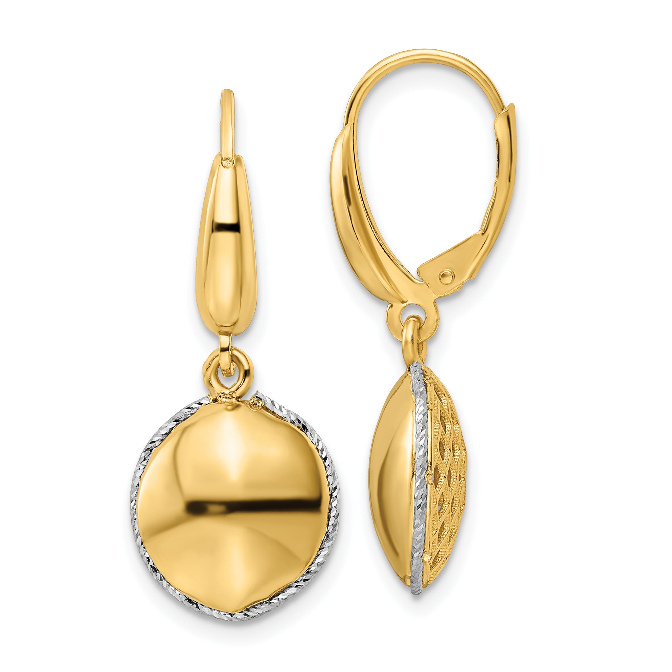 14K Two-tone Polished D/C Hollow Round Criss Cross Leverback Earrings Main image