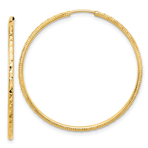 Endless Hoop Earrings in 14K Yellow Gold, 1.5x35mm Diamond-Cut - Sophia Jewelers