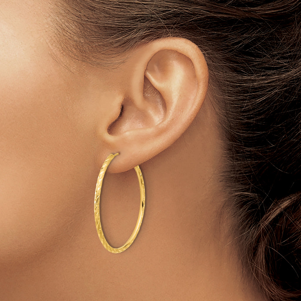 14k Polished and Satin D/C 2.00mm Endless Hoop Earrings