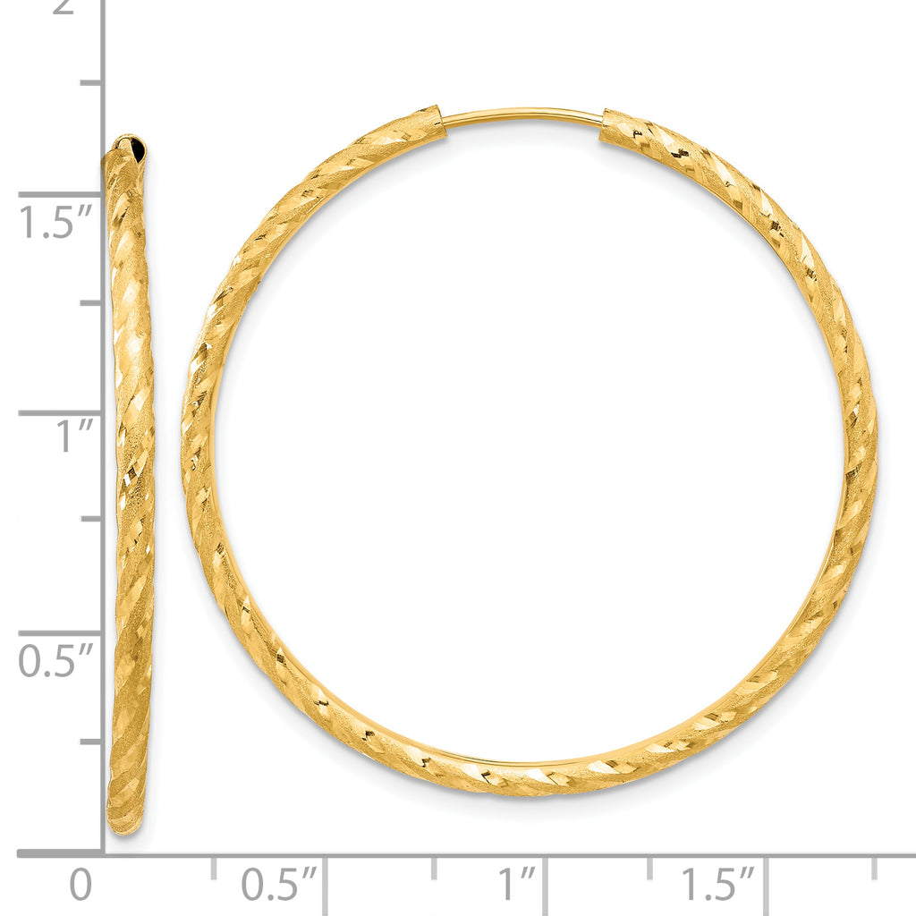 14k Polished and Satin D/C 2.00mm Endless Hoop Earrings