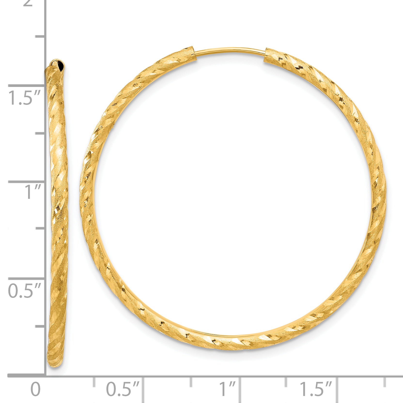 14k Polished and Satin D/C 2.00mm Endless Hoop Earrings