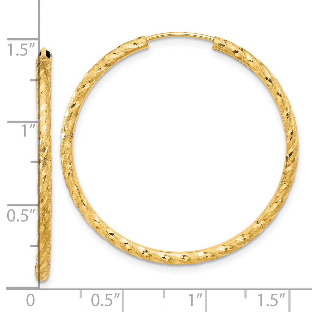 14k Polished and Satin D/C 2.00mm Endless Hoop Earrings