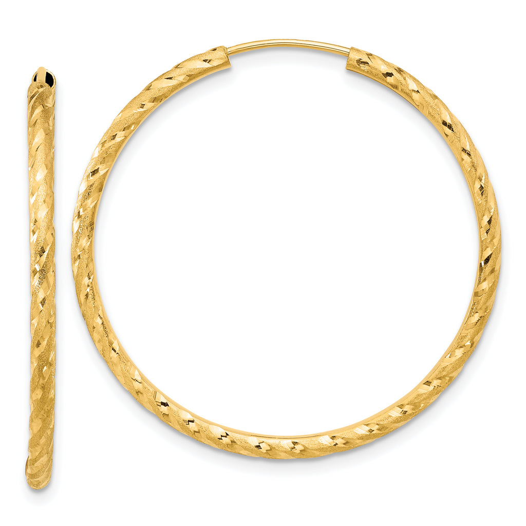 14k Polished and Satin D/C 2.00mm Endless Hoop Earrings