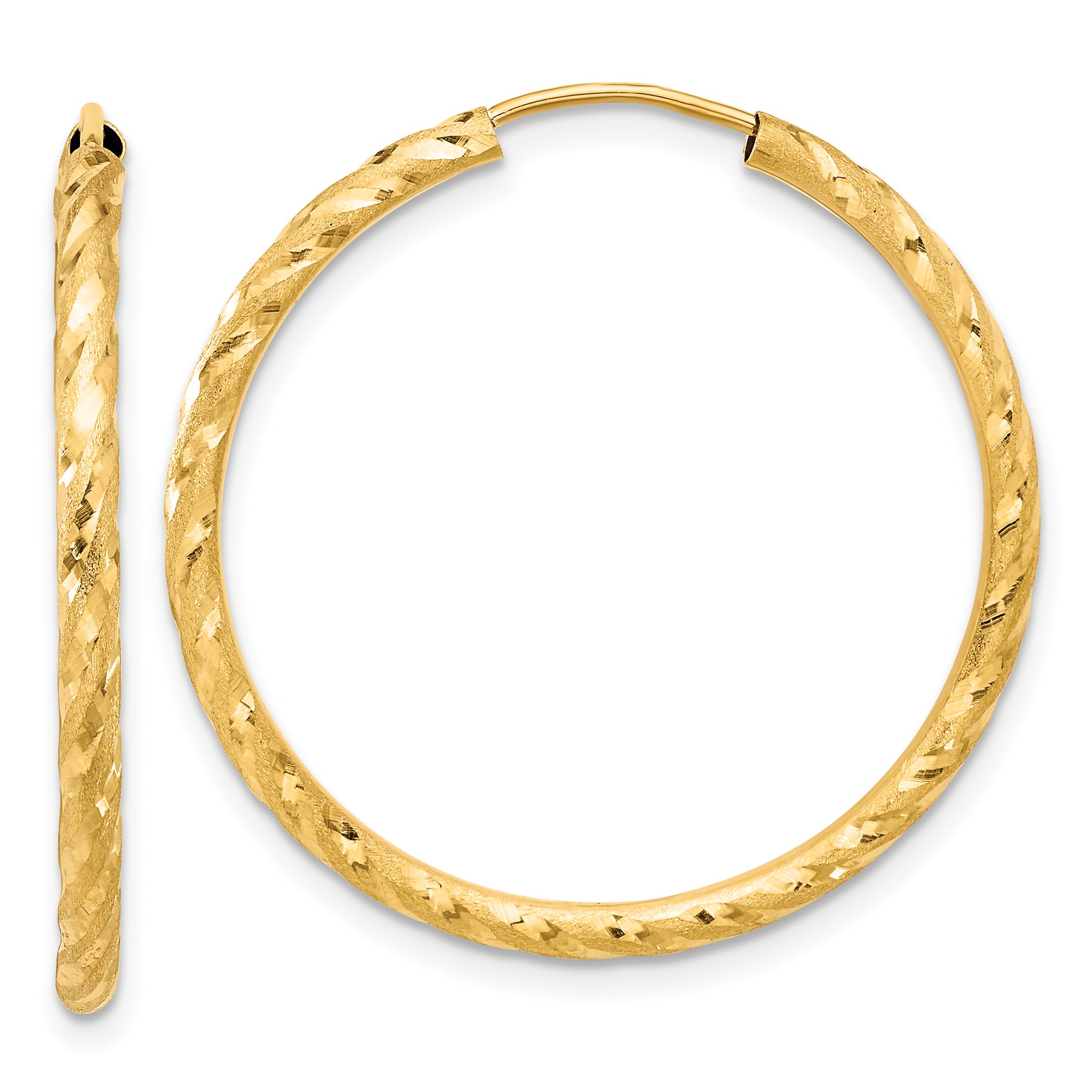 14k Polished and Satin D/C 2.00mm Endless Hoop Earrings Main image
