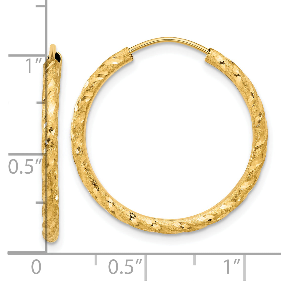 14k Polished and Satin D/C 2.00mm Endless Hoop Earrings