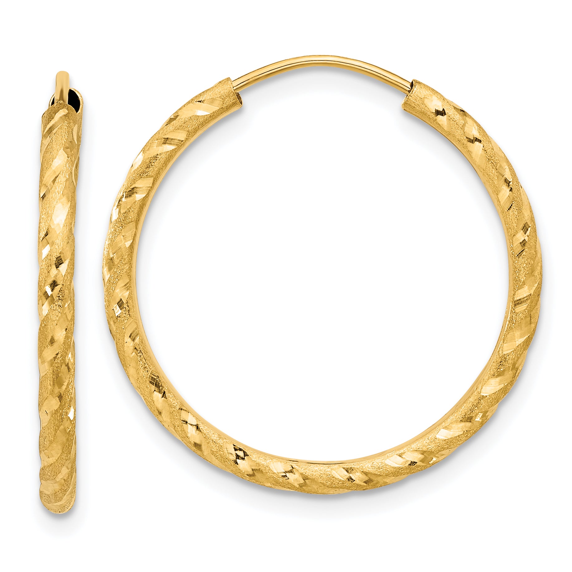 14k Polished and Satin D/C 2.00mm Endless Hoop Earrings Main image