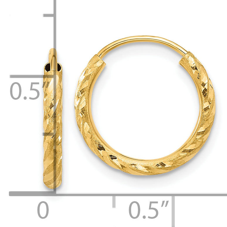 14k Polished and Satin D/C 2.00mm Endless Hoop Earrings