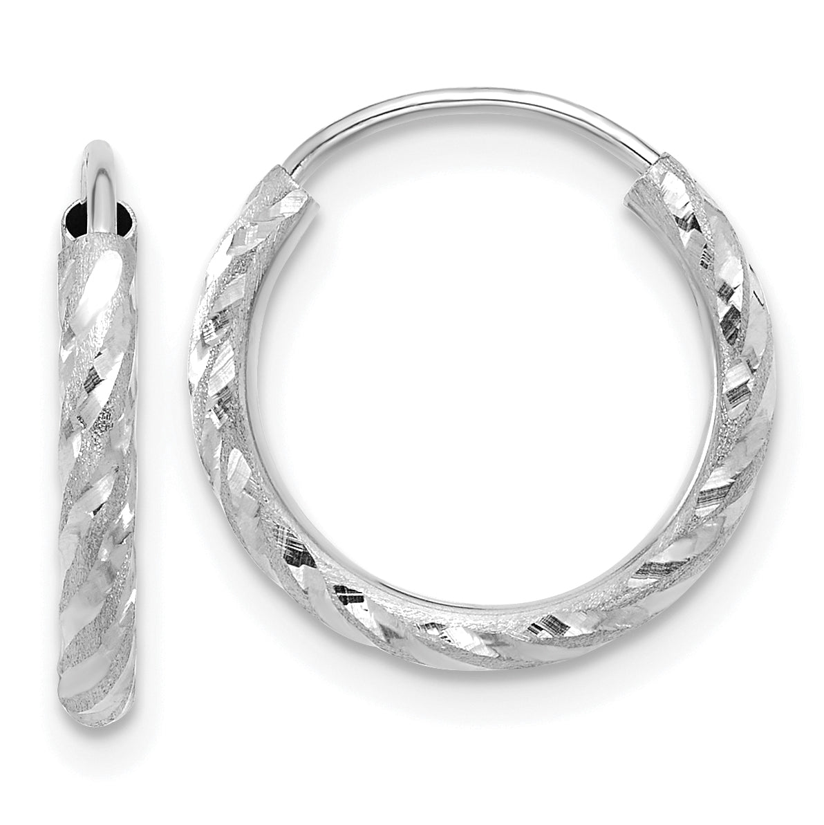 14k White Gold Polished and Satin D/C 2.00mm Endless Hoop Earrings Main image